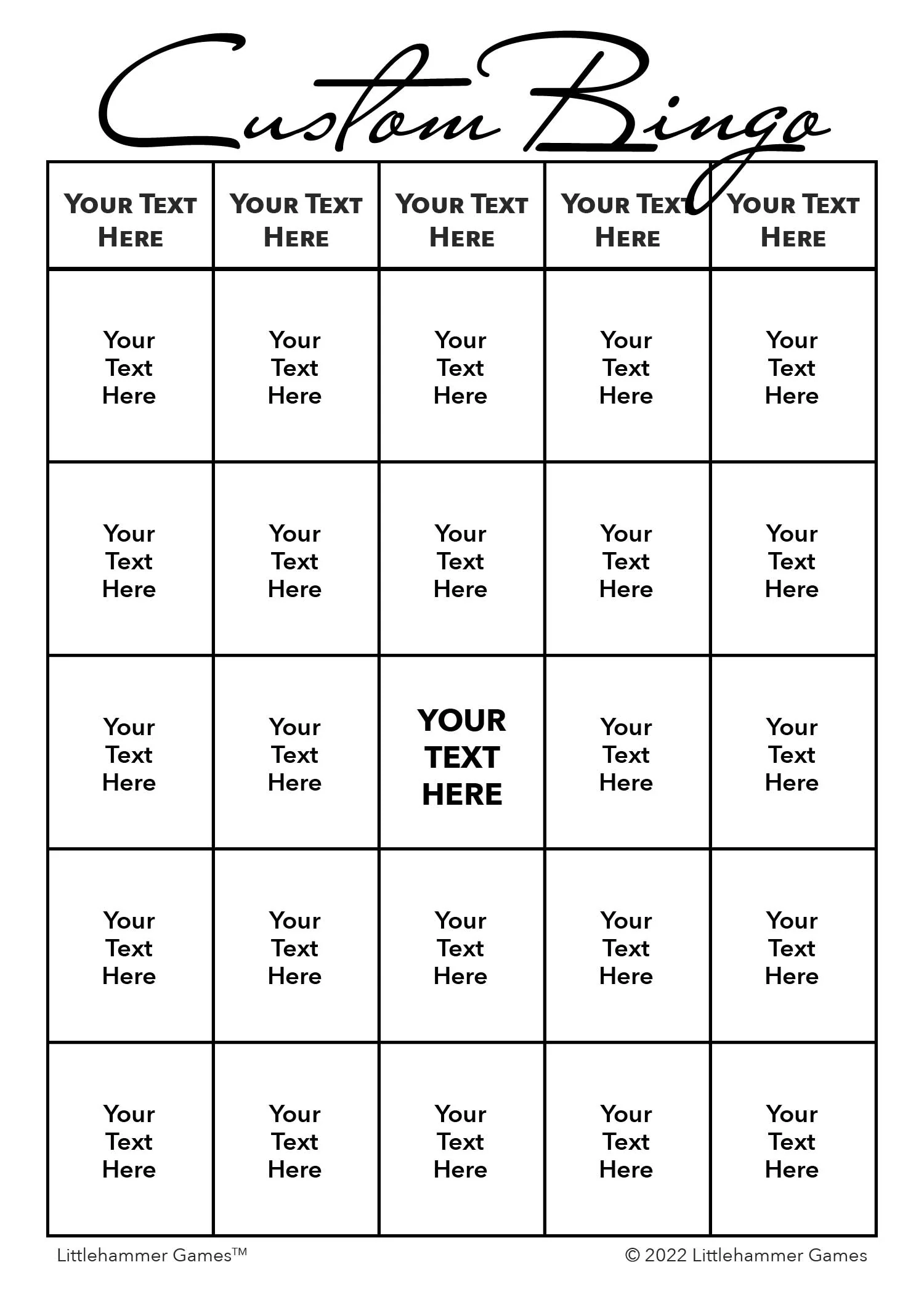 Printable 5x7 Blank Bingo Card