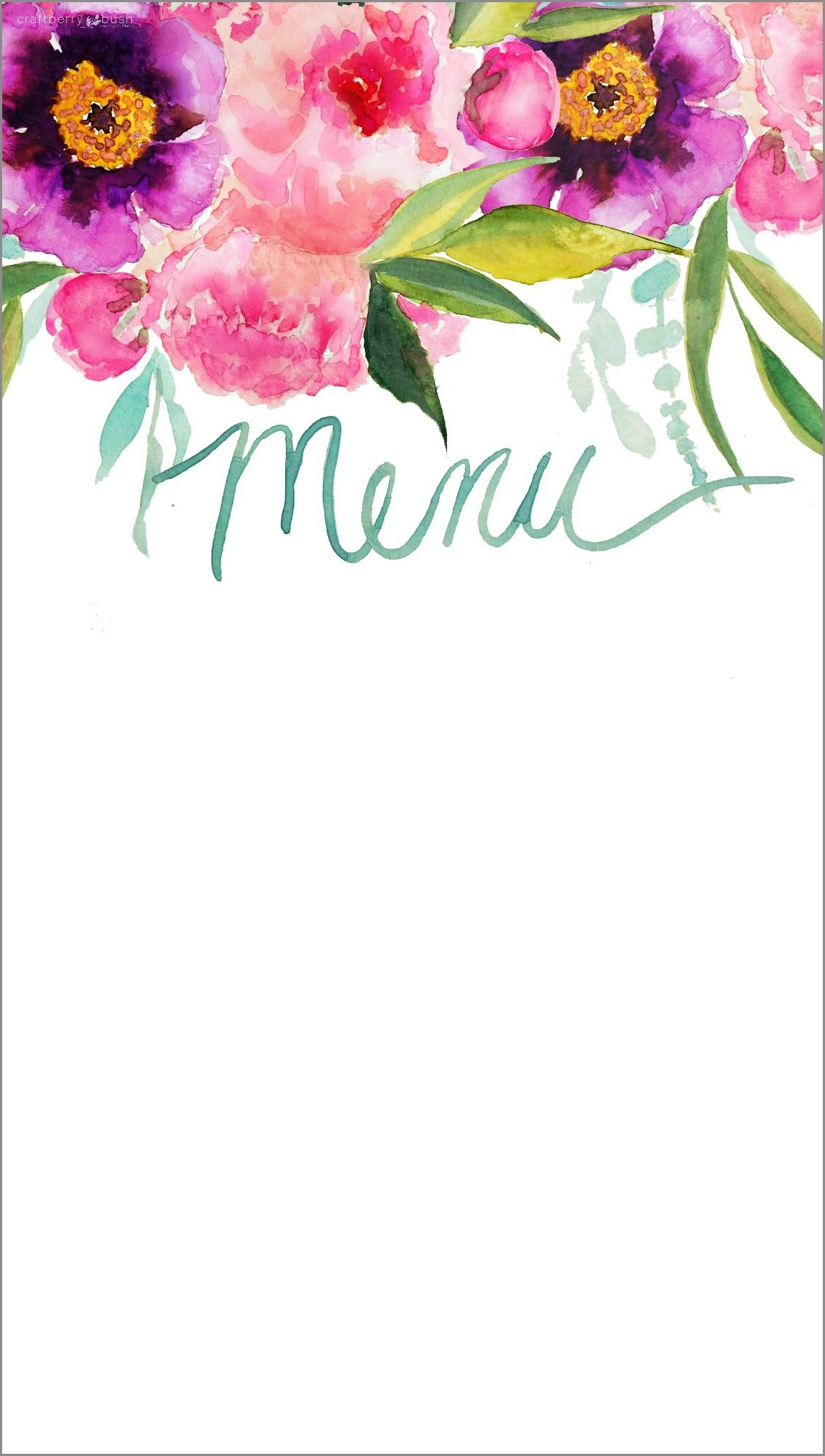 Customizable Watercolor Printable Menu