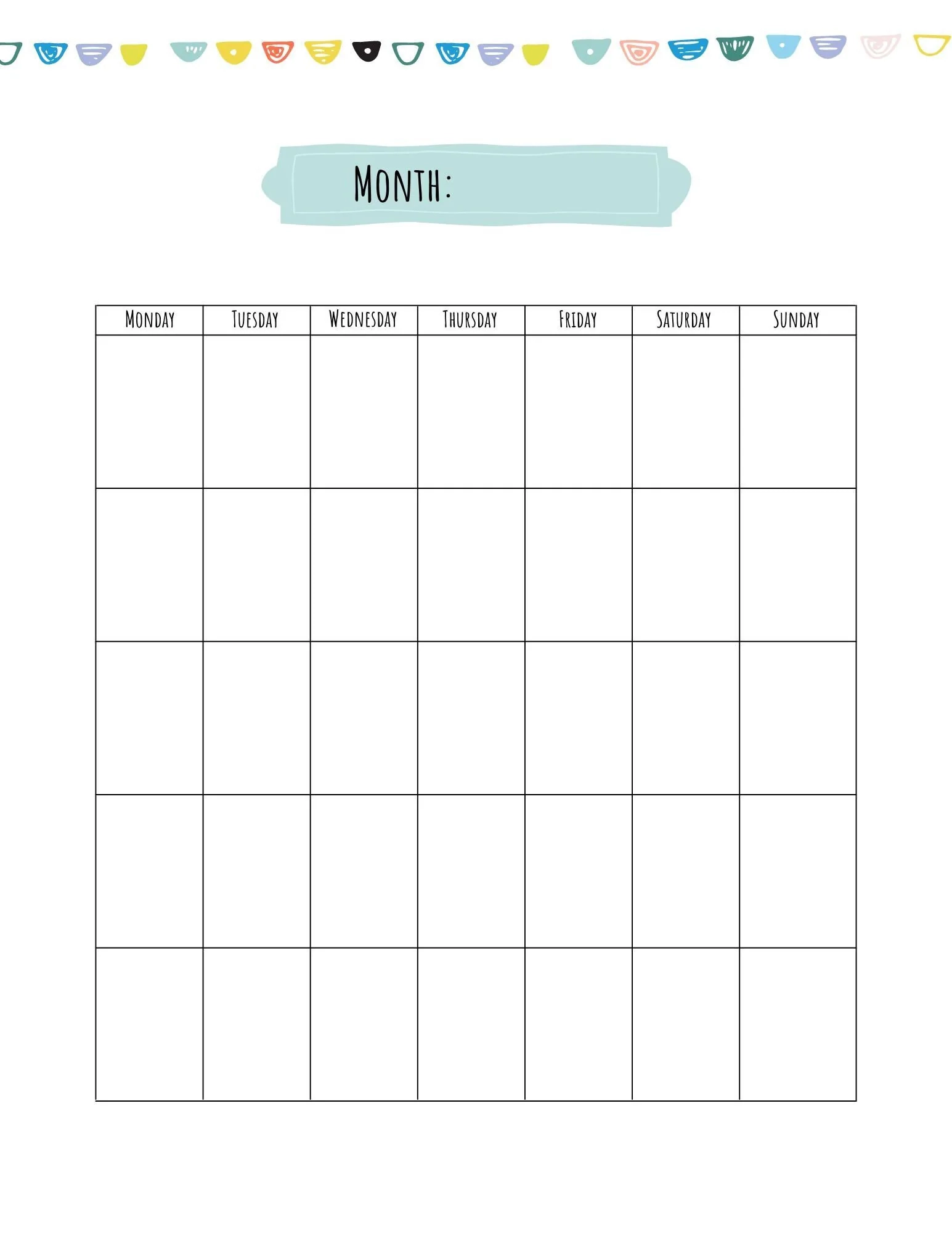 Printable 8x10 Blank Calendar