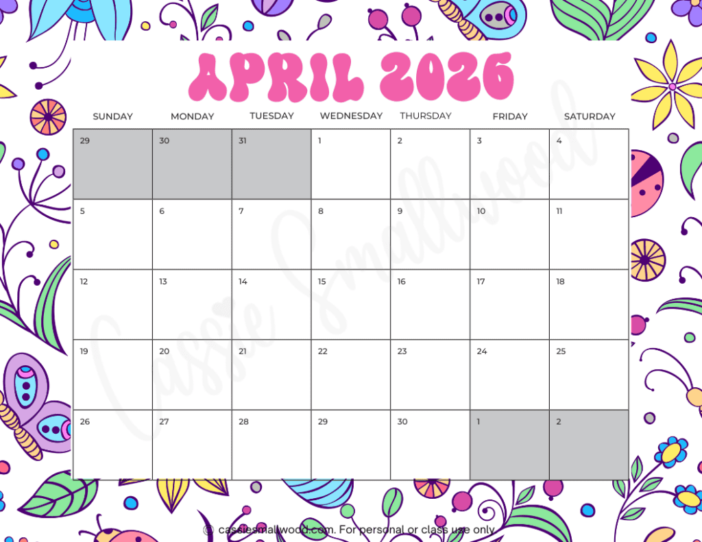 Kids Blank Calendar 2026 Printables