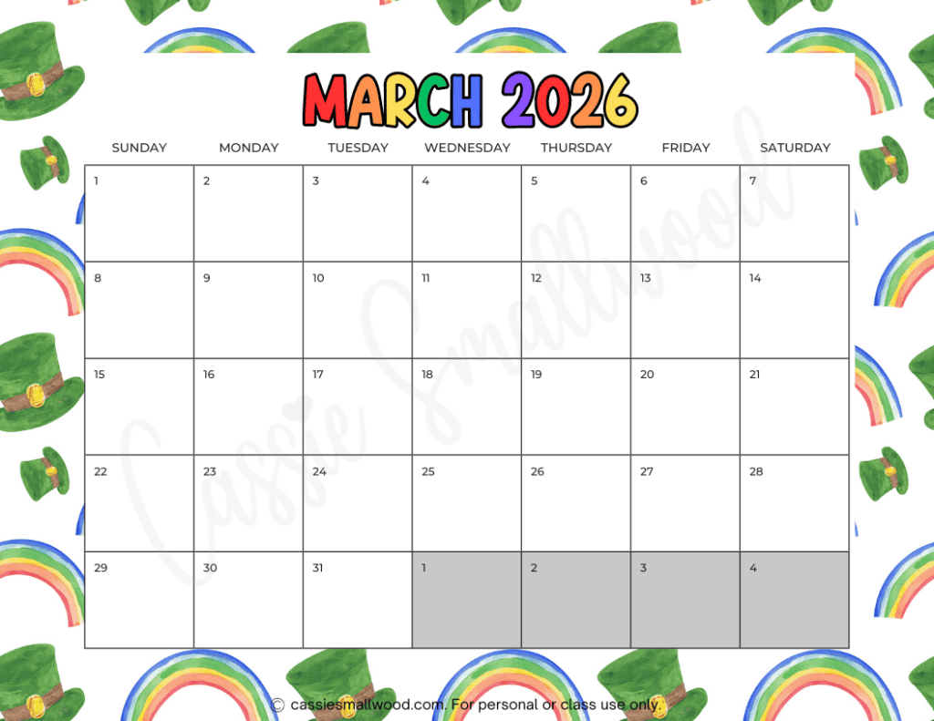 Printable Blank Children's Calendar 2026
