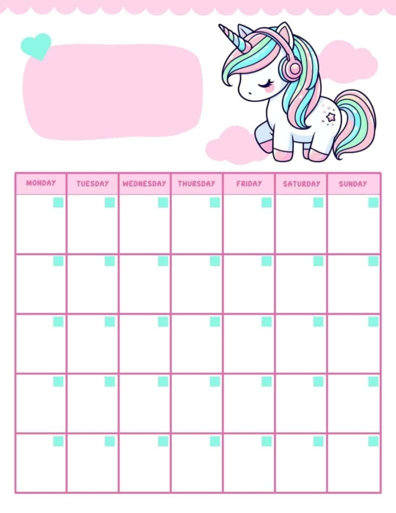 Cute Free Blank Printable Calendar