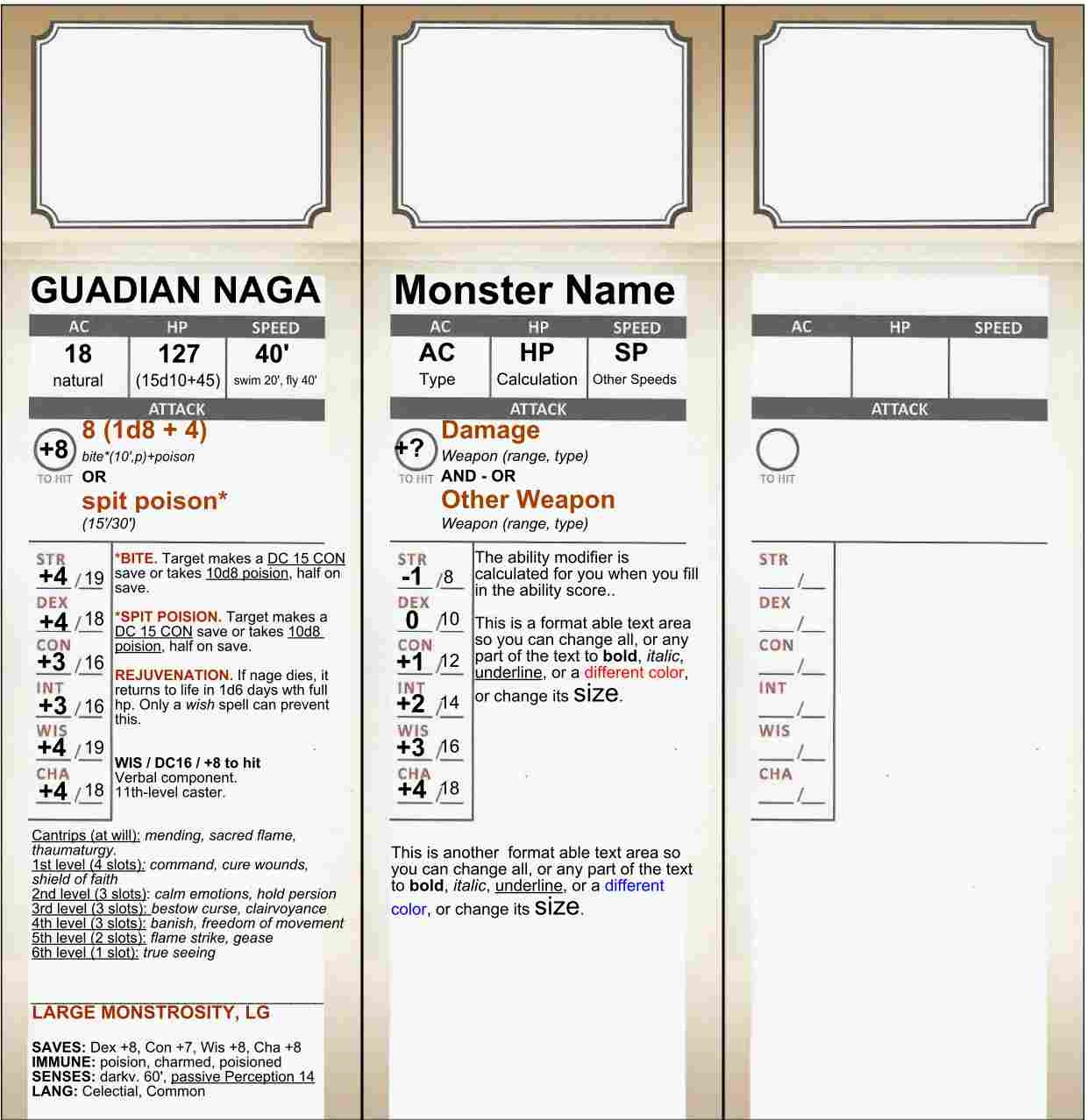 Printable Blank Monster Sheet D&D