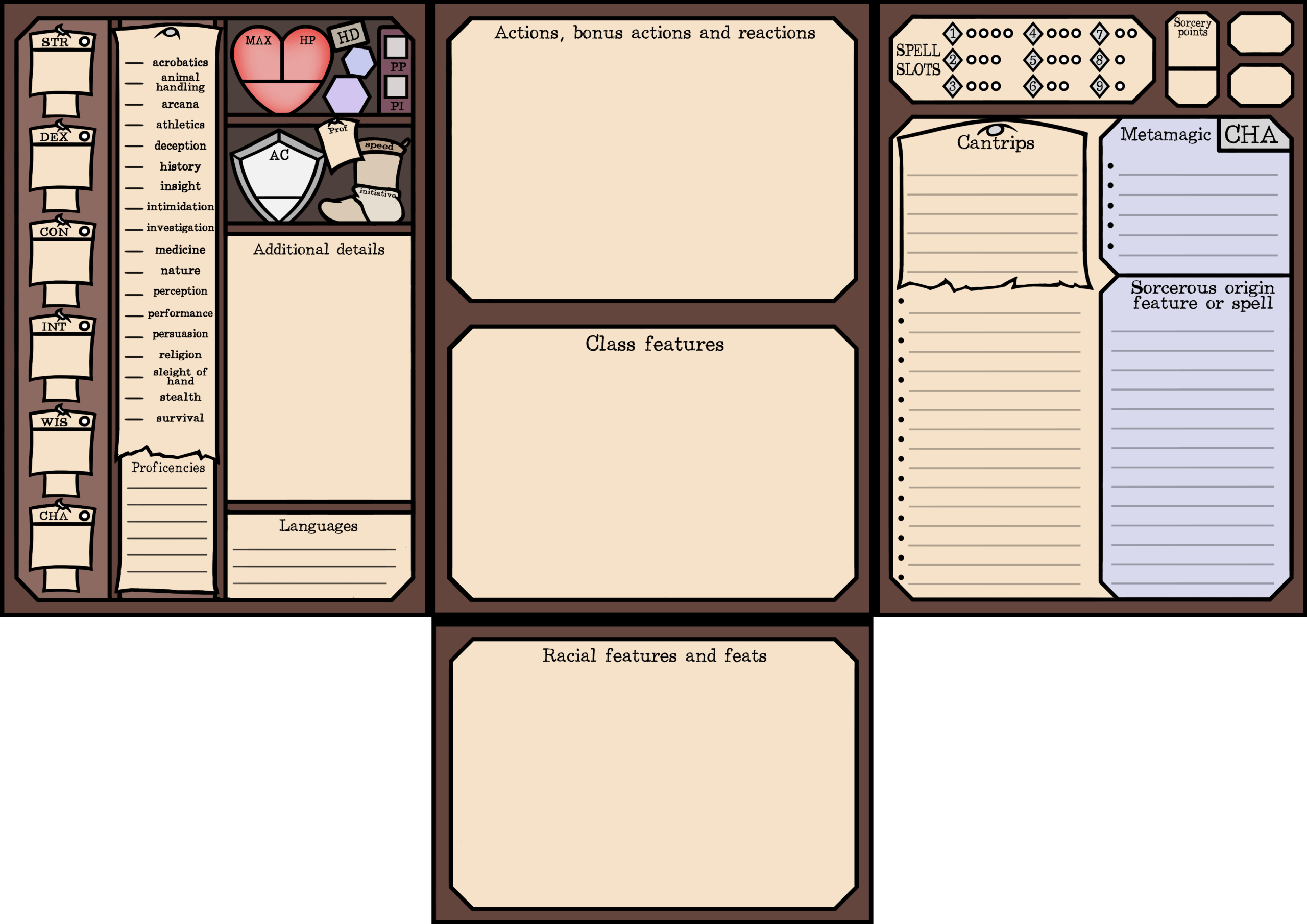 D amp d Foldable Charater Sheet Template Sorcerer By TornioDuva