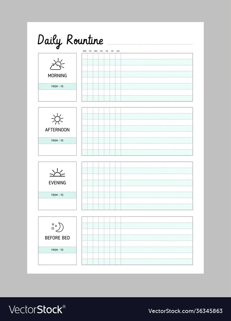 Daily Weekly Routine Printable Template Royalty Free Vector
