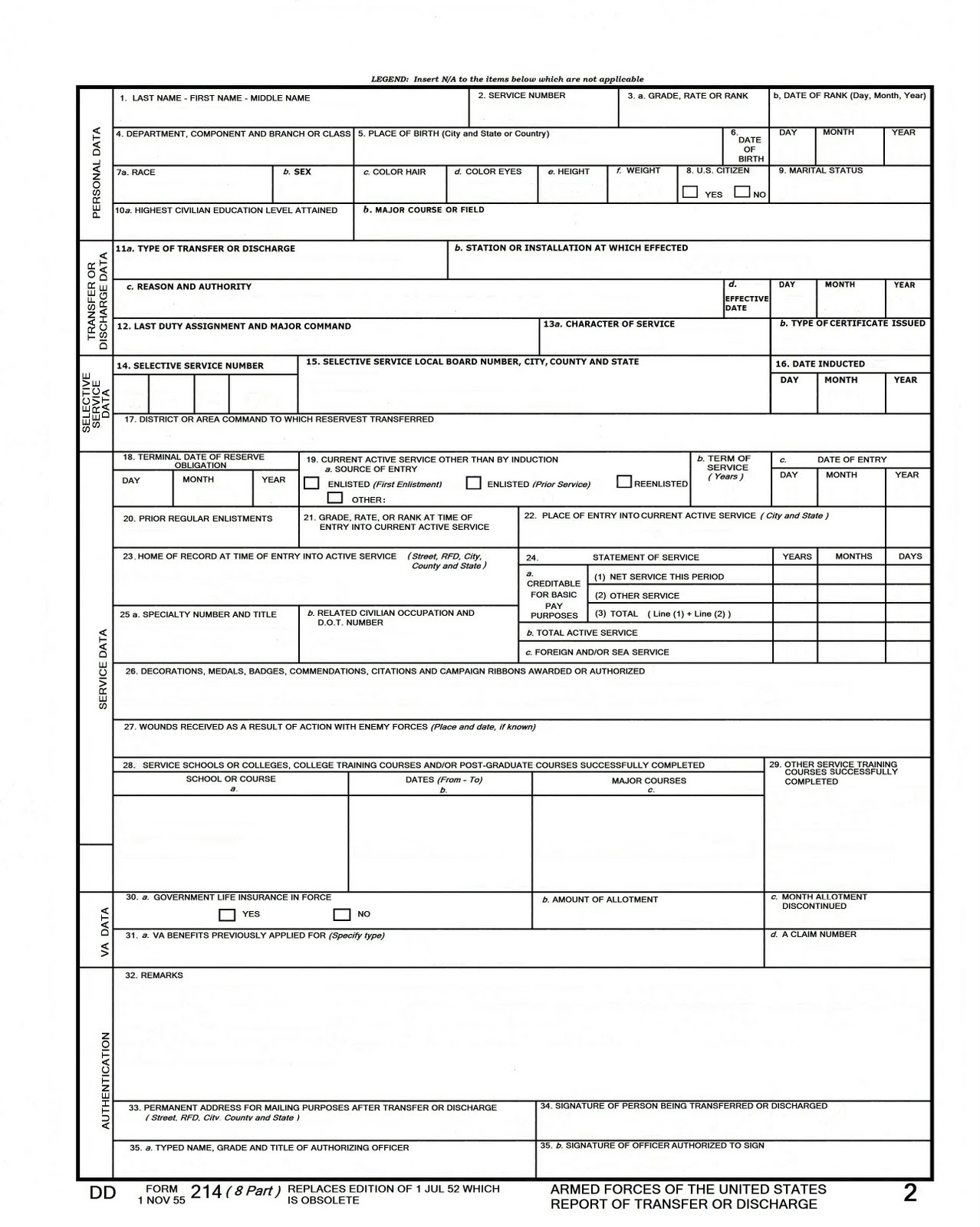 Dd214 Blank Form Ganalytic
