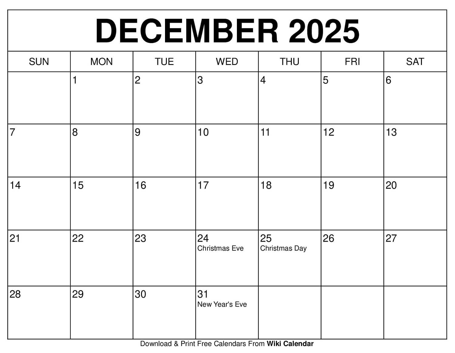 Printable Blank Winter Calendar