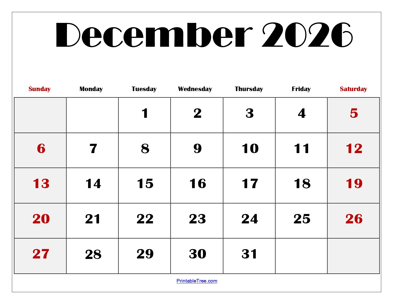 Blank Printable Advent Calendar 2026