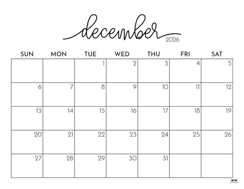 Blank 2026 December Calendar Printable