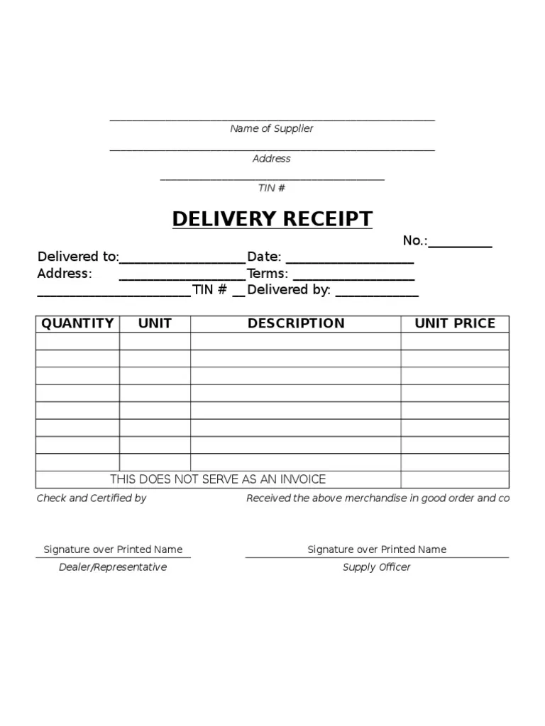 Printable Blank Delivery Receipt