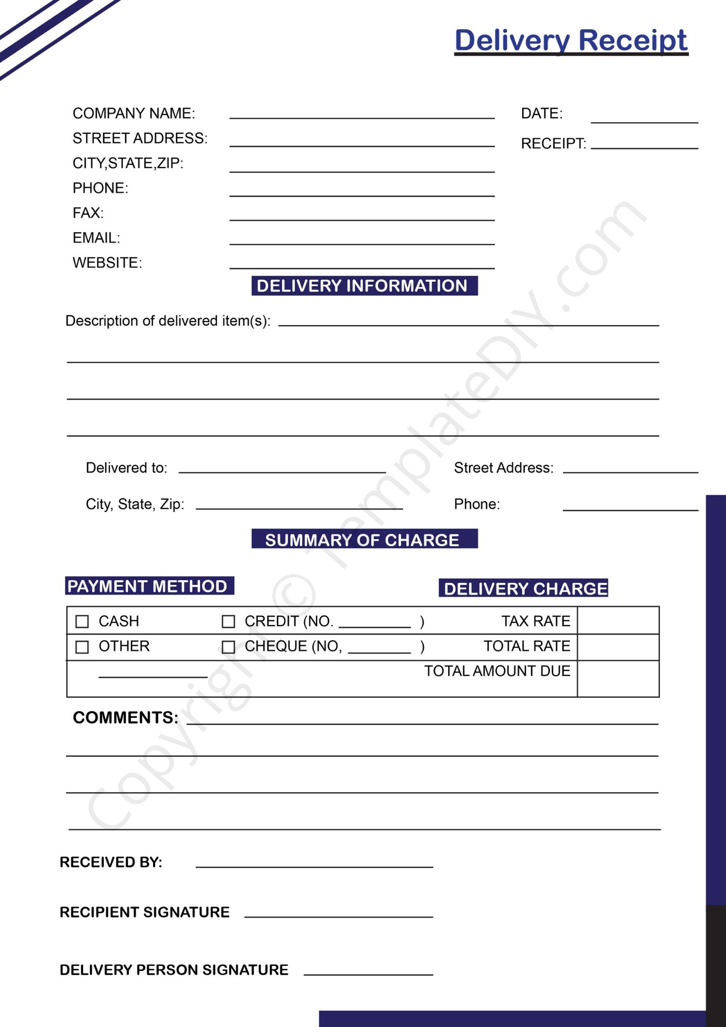 Delivery Receipt Template Blank Printable Pdf Excel Word