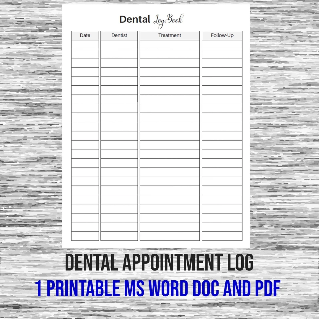 Dental Appointment Log Printable PDF amp Word Doc Etsy Ireland