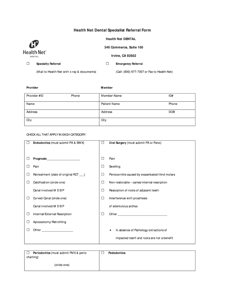 Printable Blank Dental Referral Form