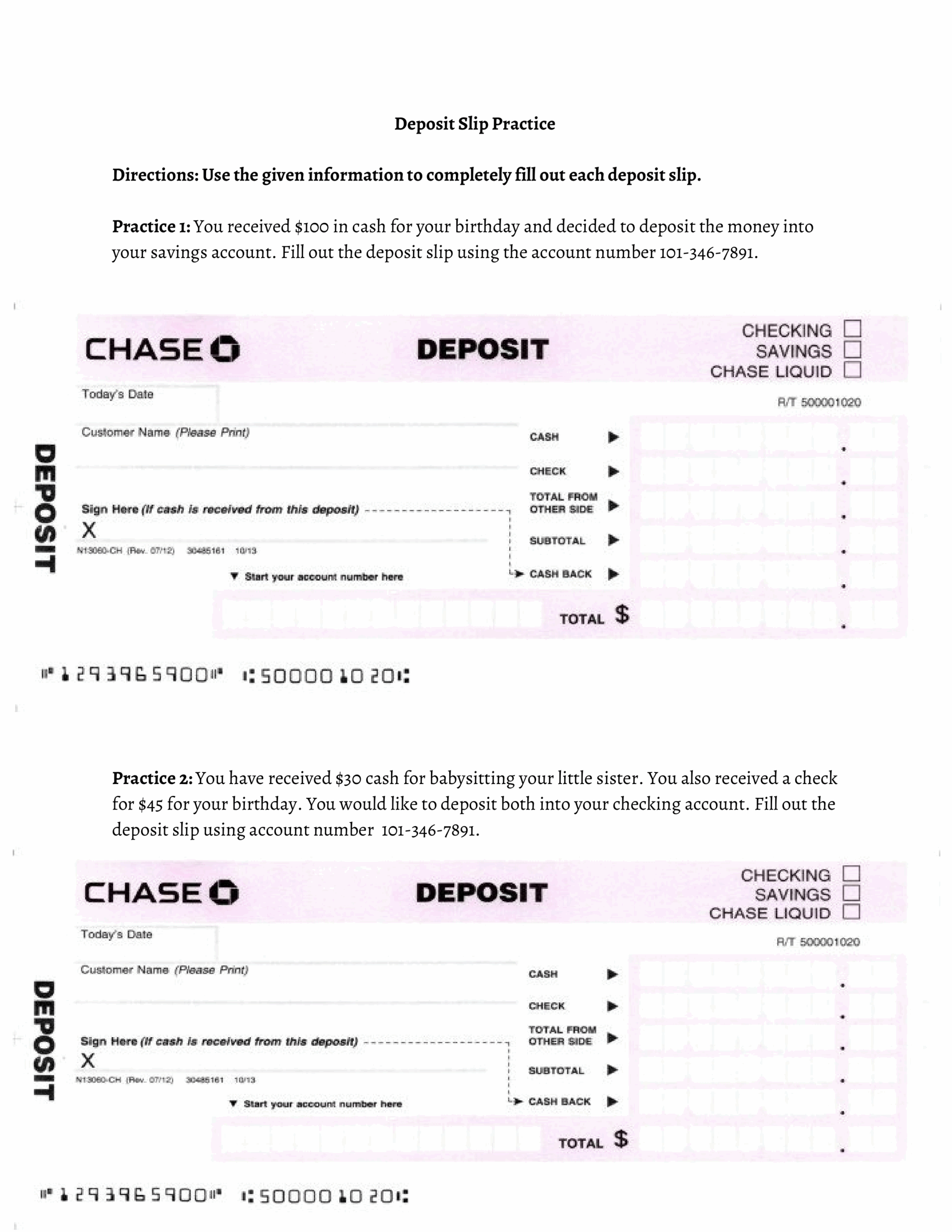 Deposit Slip Christine Sciara Library Formative Worksheets 