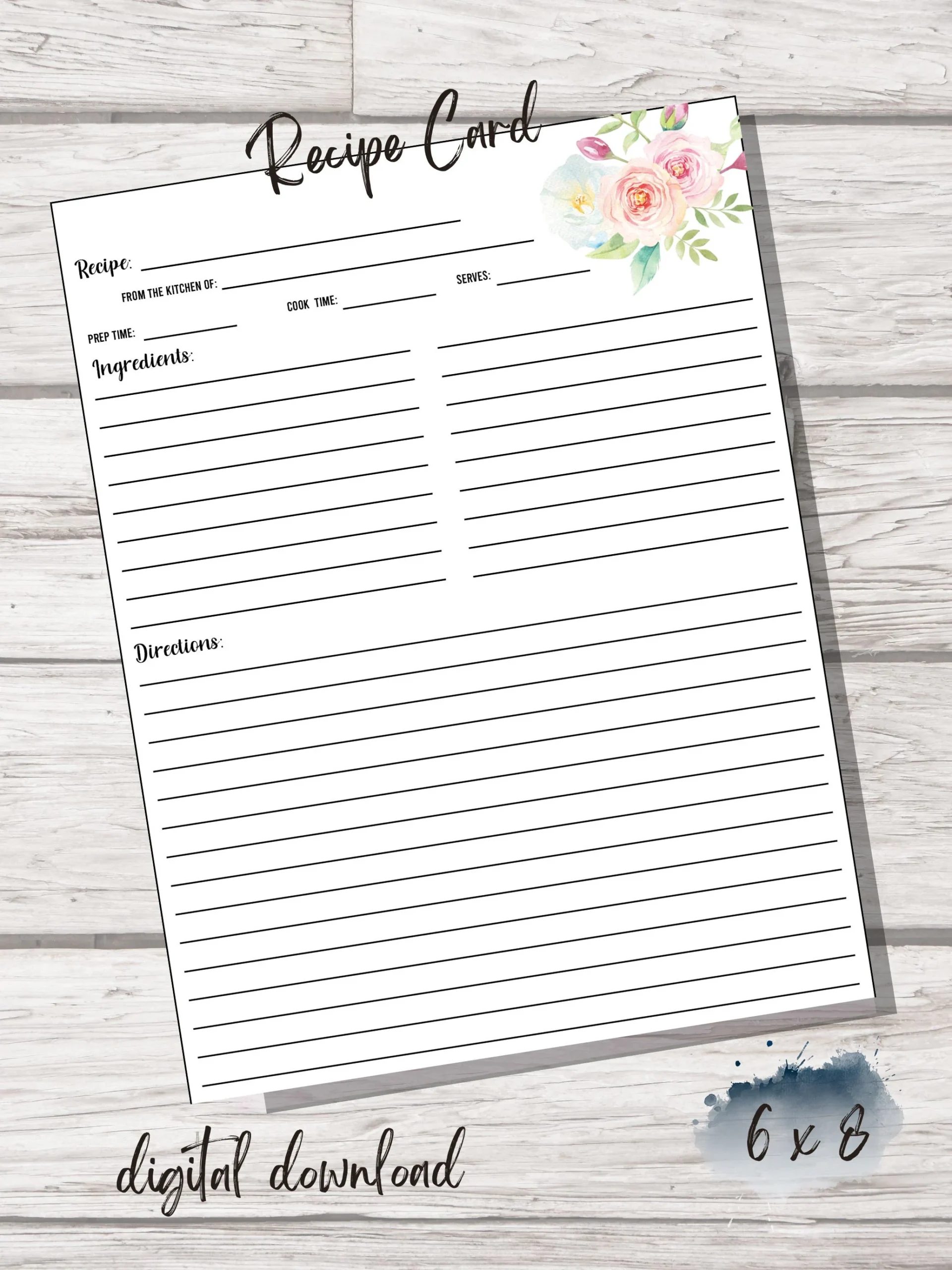 Digital Download 6 X 8 Recipe Card