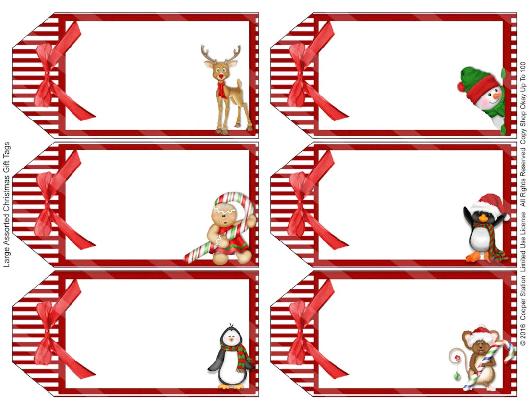 Digital Printable Assorted Large Holiday Gift Tags Christmas Bookmark Penguin Deer Snowman Mouse Candy Cane Etsy UK
