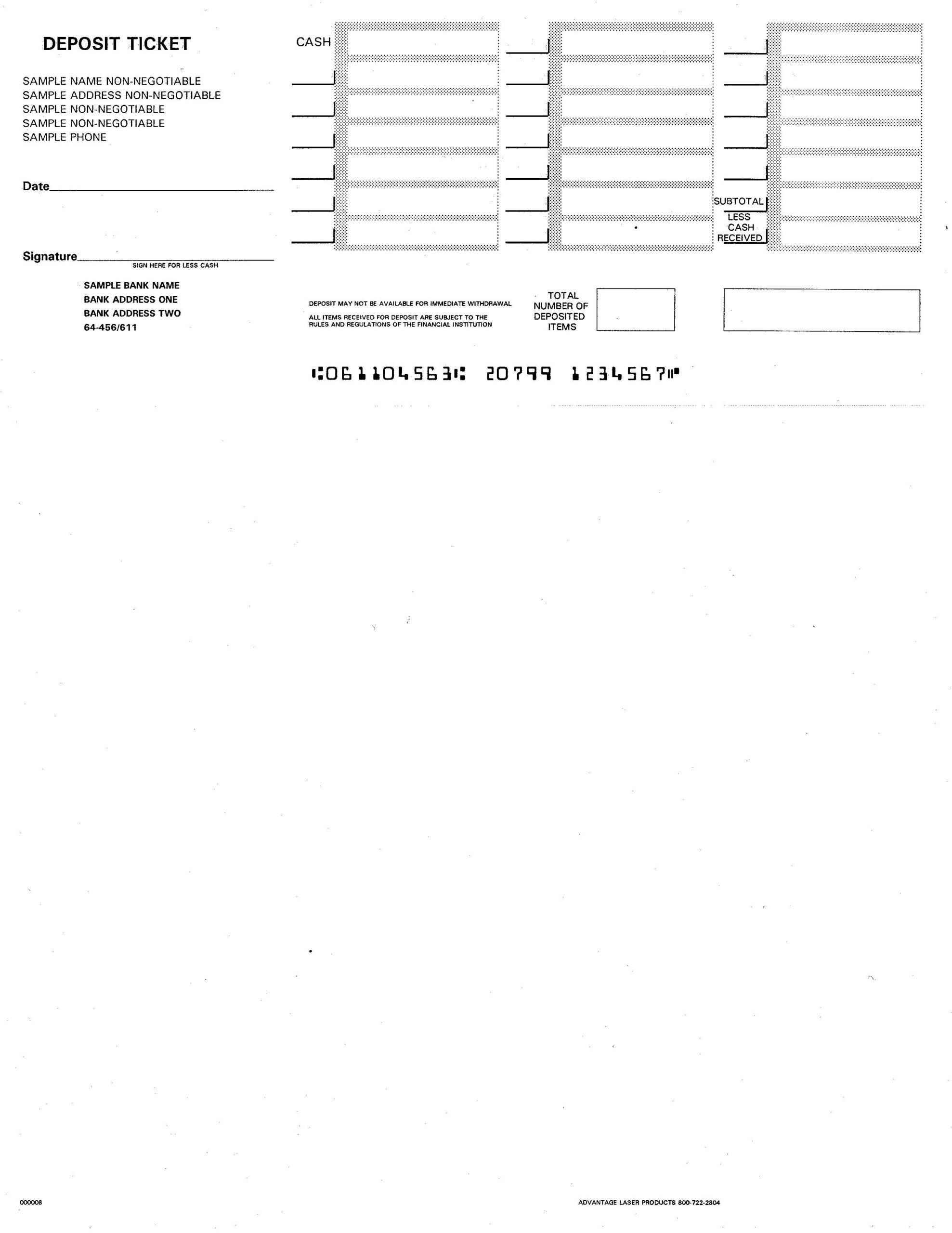 Deposit Slip Printable Blank