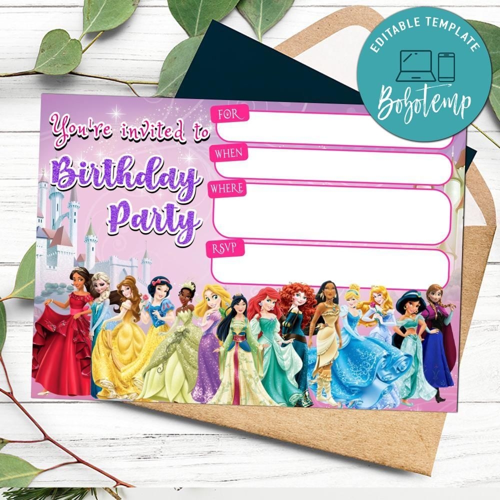 Disney Princess Fill In Blank Invitation Customizable Template 
