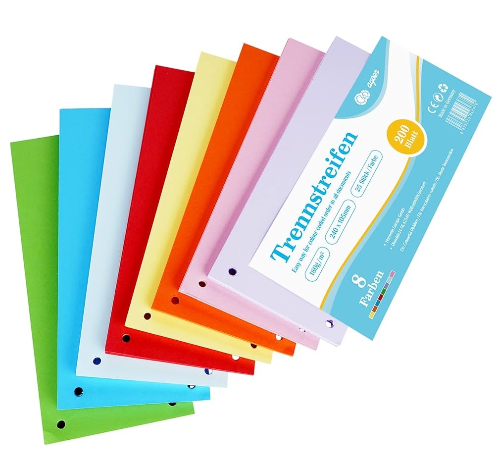 Dividers Colourful Pack Of 200 8 Assorted Colours Tabs 24 X 10 5 Cm Dividers Perforated Recycled Cardboard 180 G m Printable Paper Cards For 