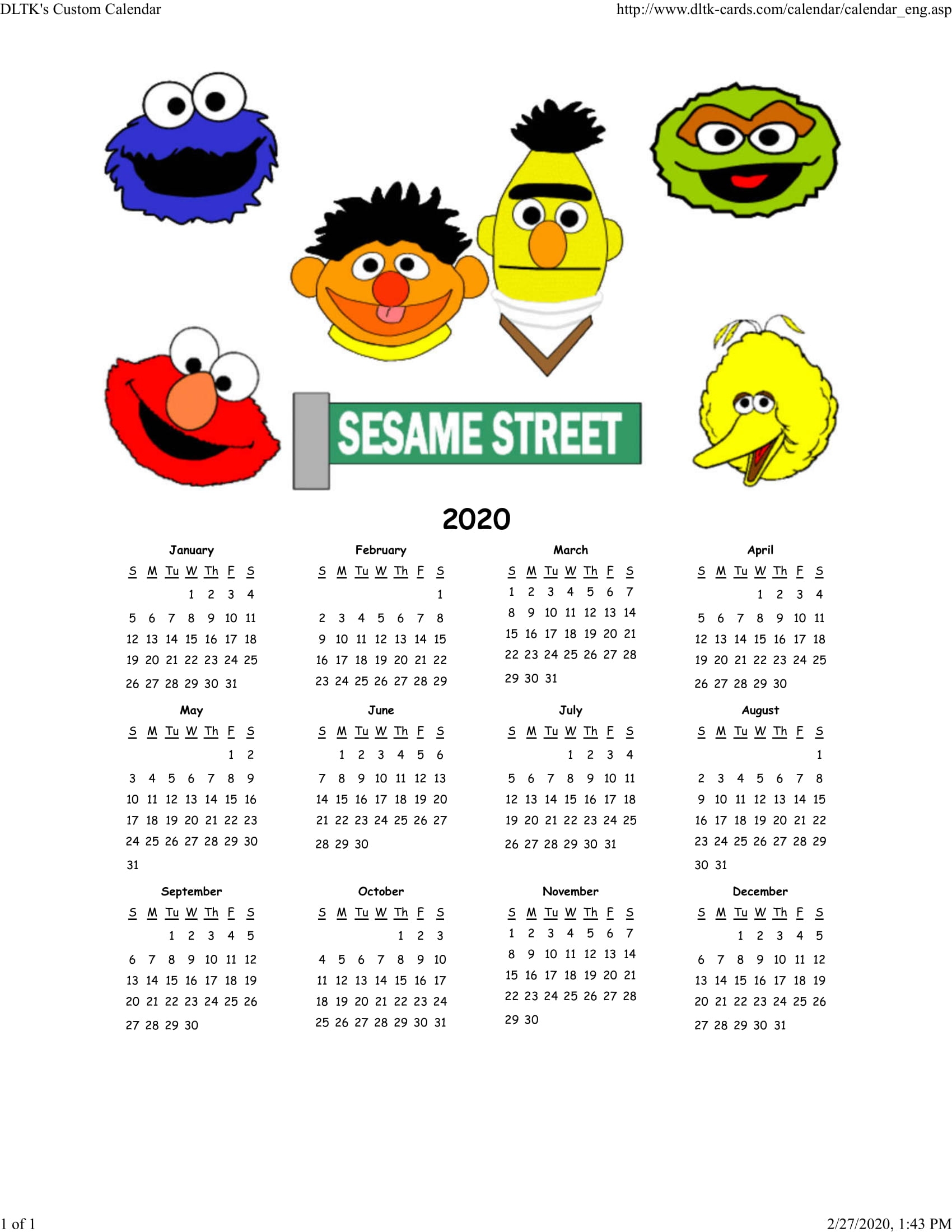 Dltk Kids Calendar 2020 Learning Printable Dltk Kids Calendar 2020