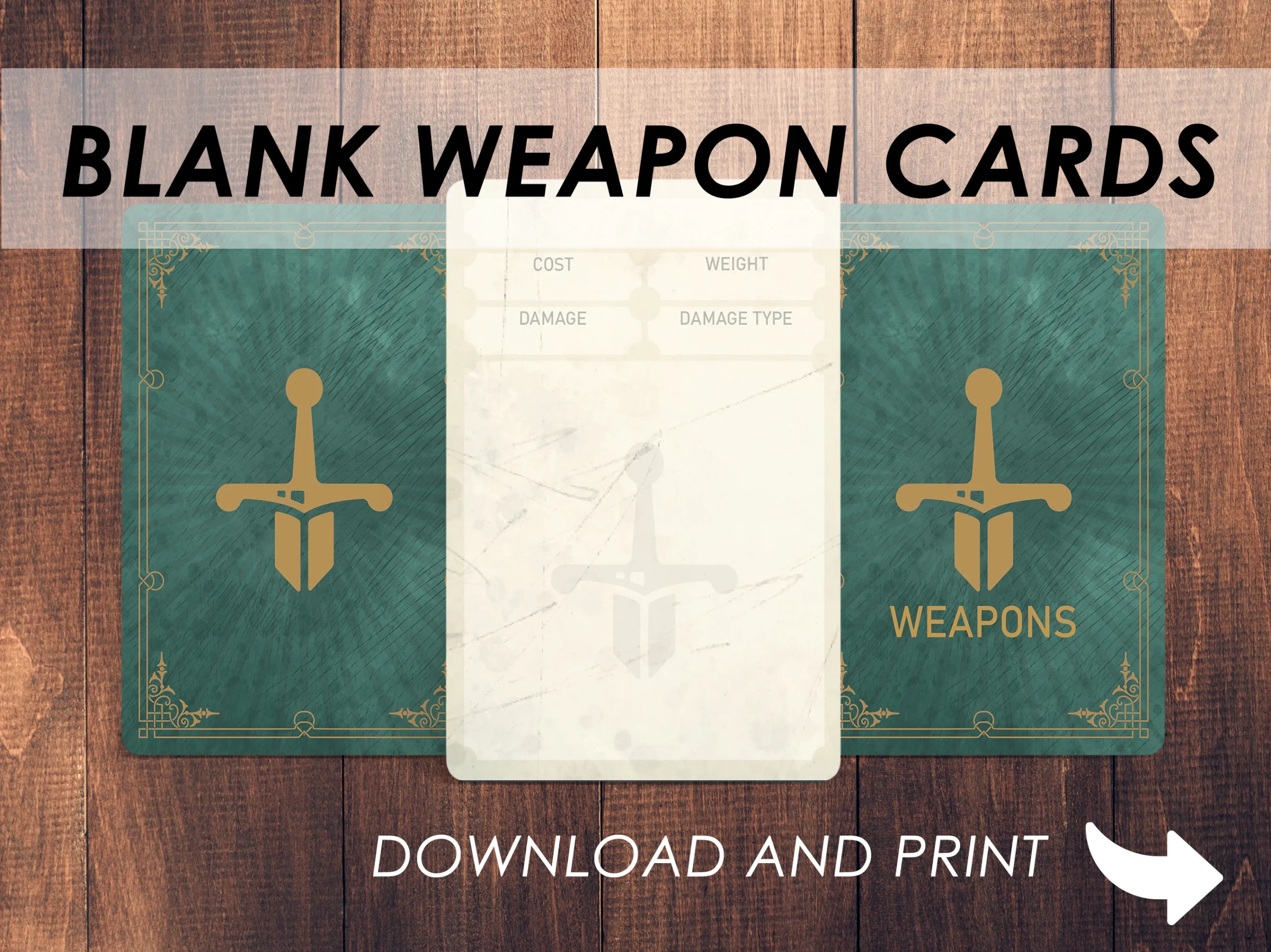 DND Weapon Cards Download And Print Item Card Deck Dungeons 