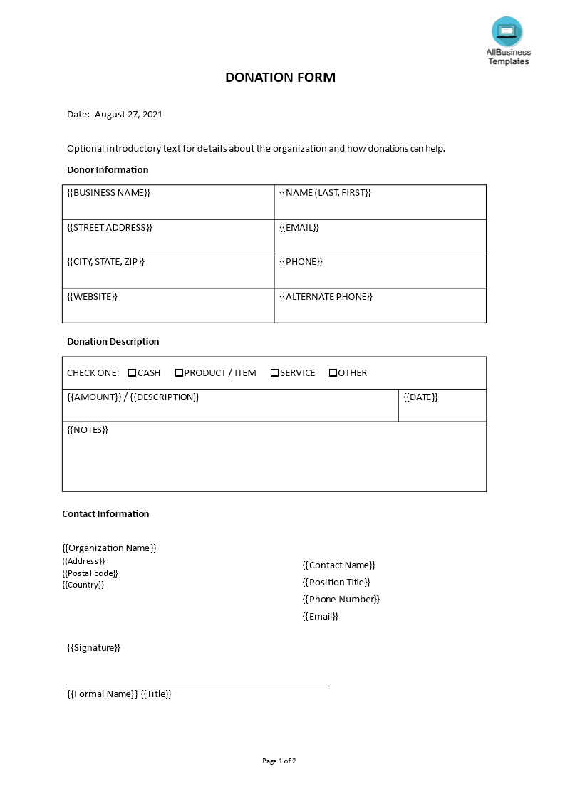 Donation Form Template Templates At Allbusinesstemplates
