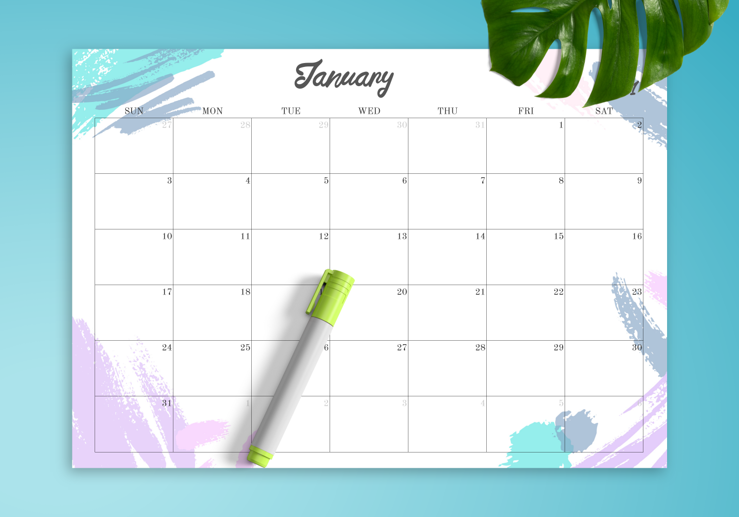 Blank Printable Calendar Colourful