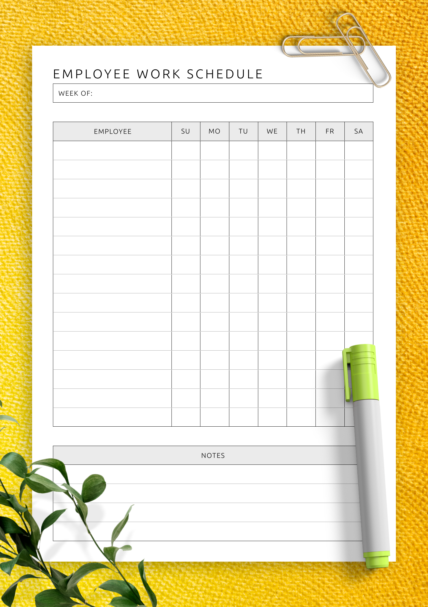 Free Printable Blank Work Schedules