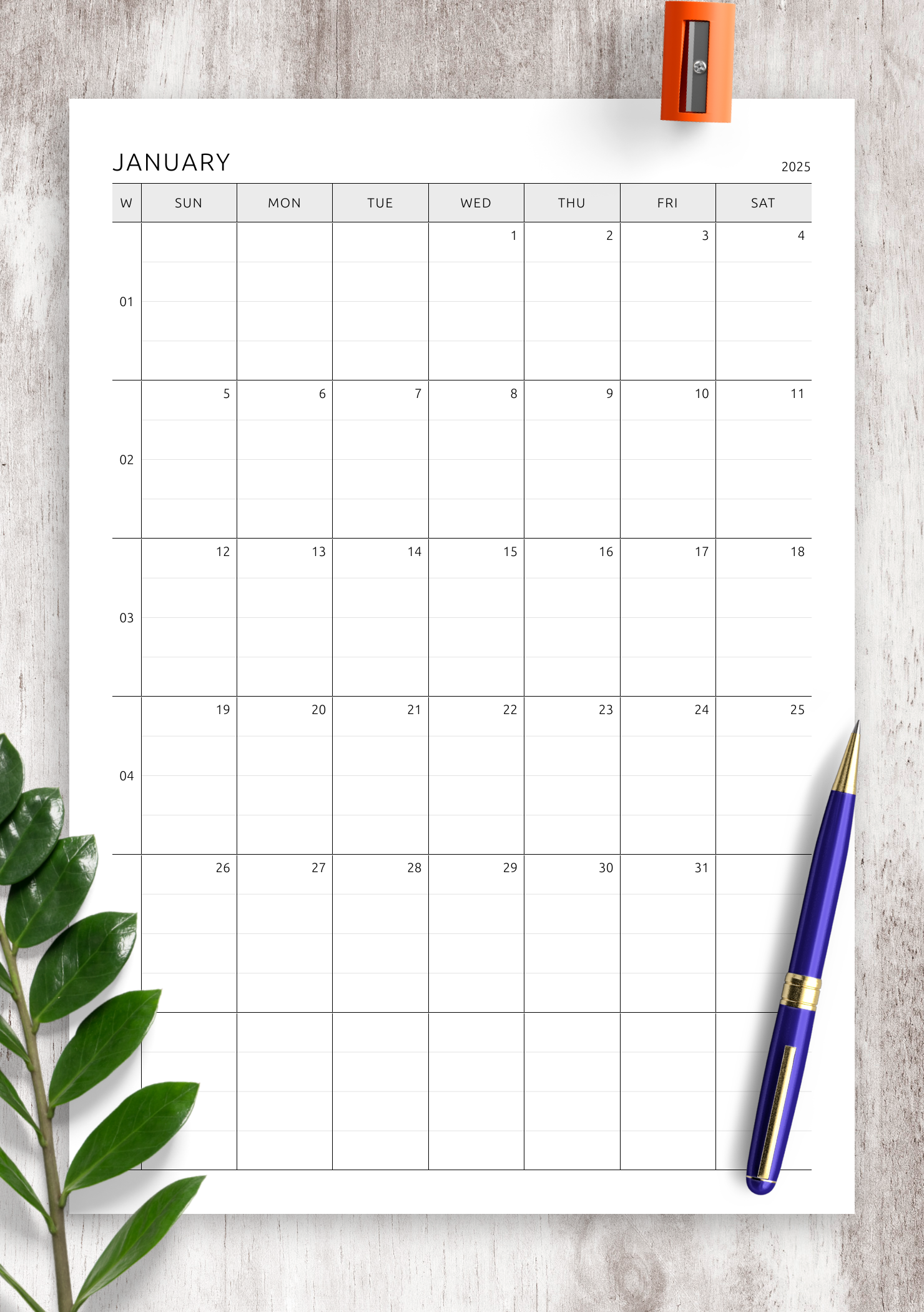 Printable Blank Lined Calendar
