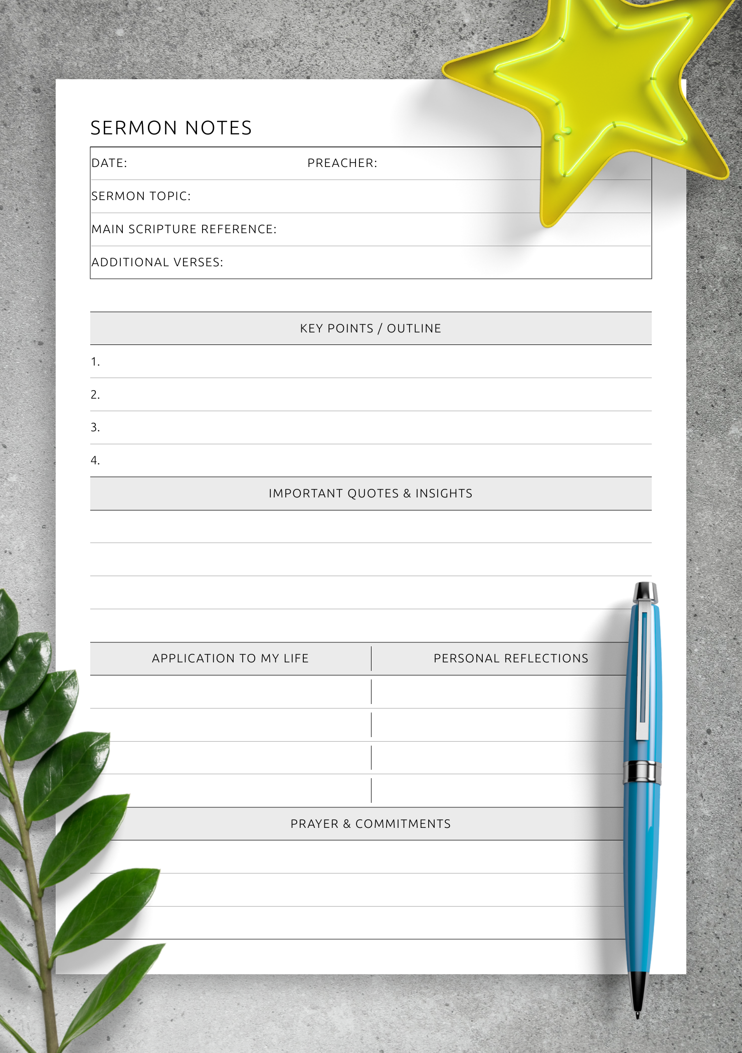 Printable Blank Sermon Outline Template