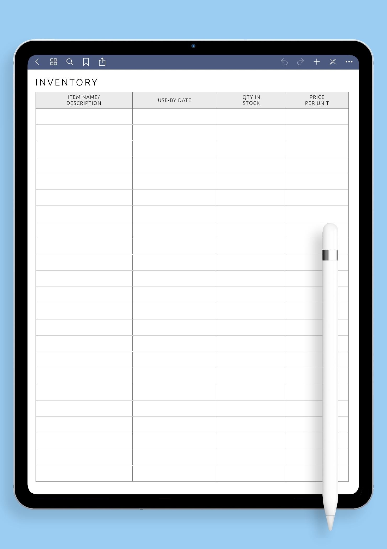 Printable Blank Inventory Spreadsheet
