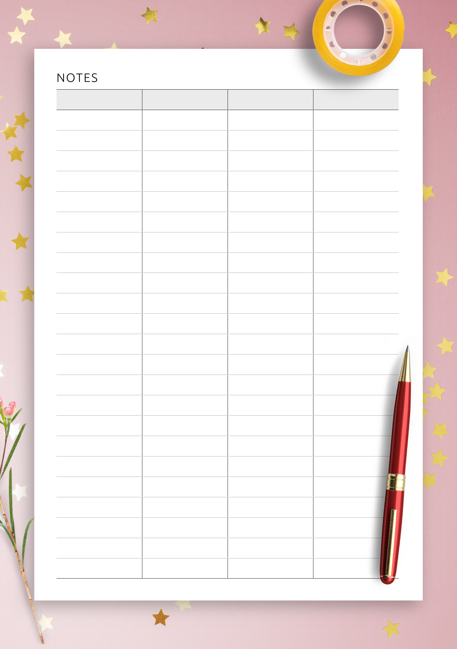 Download Printable Table 4 Column PDF