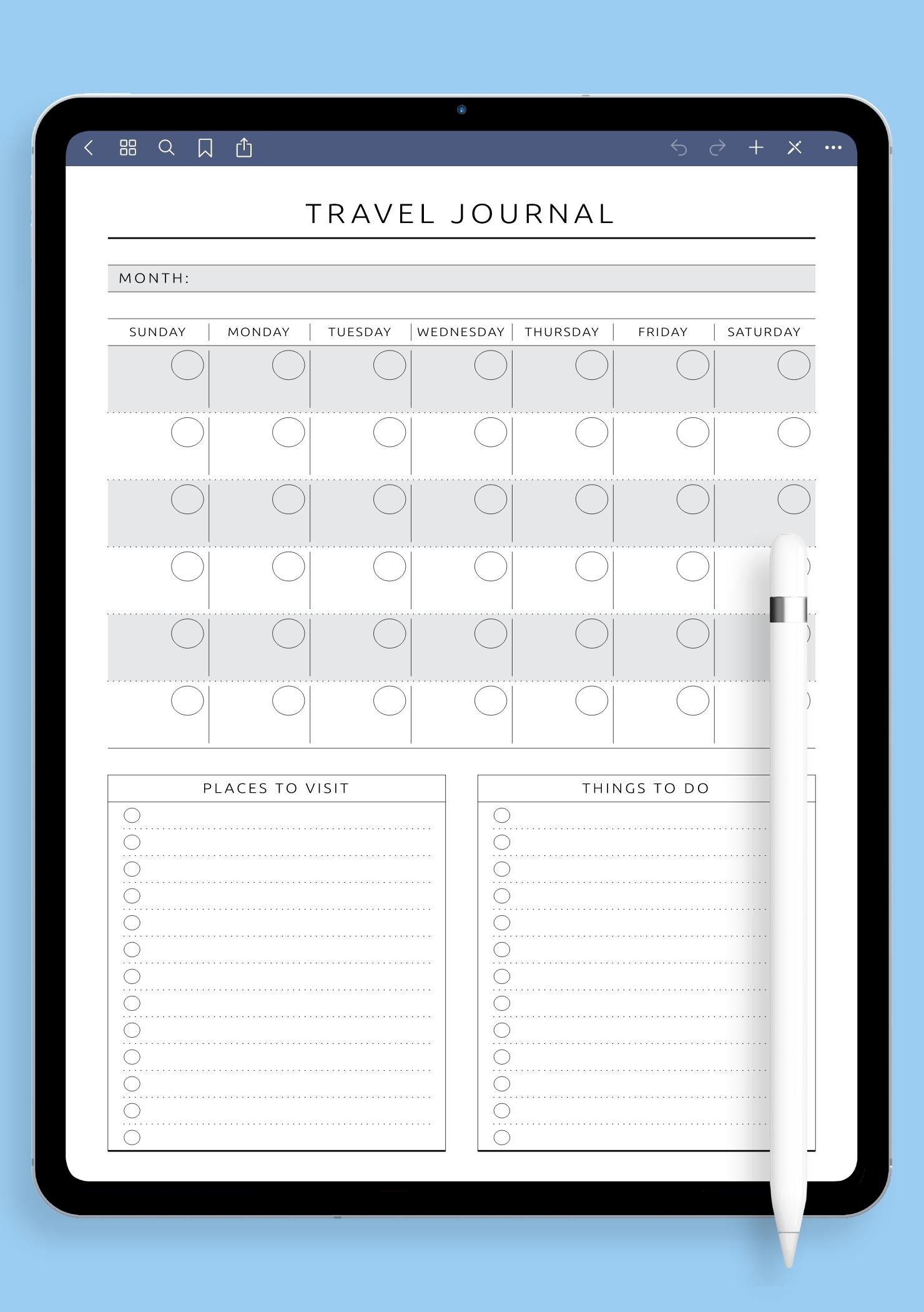 Travel Journal Blank Pages Printable