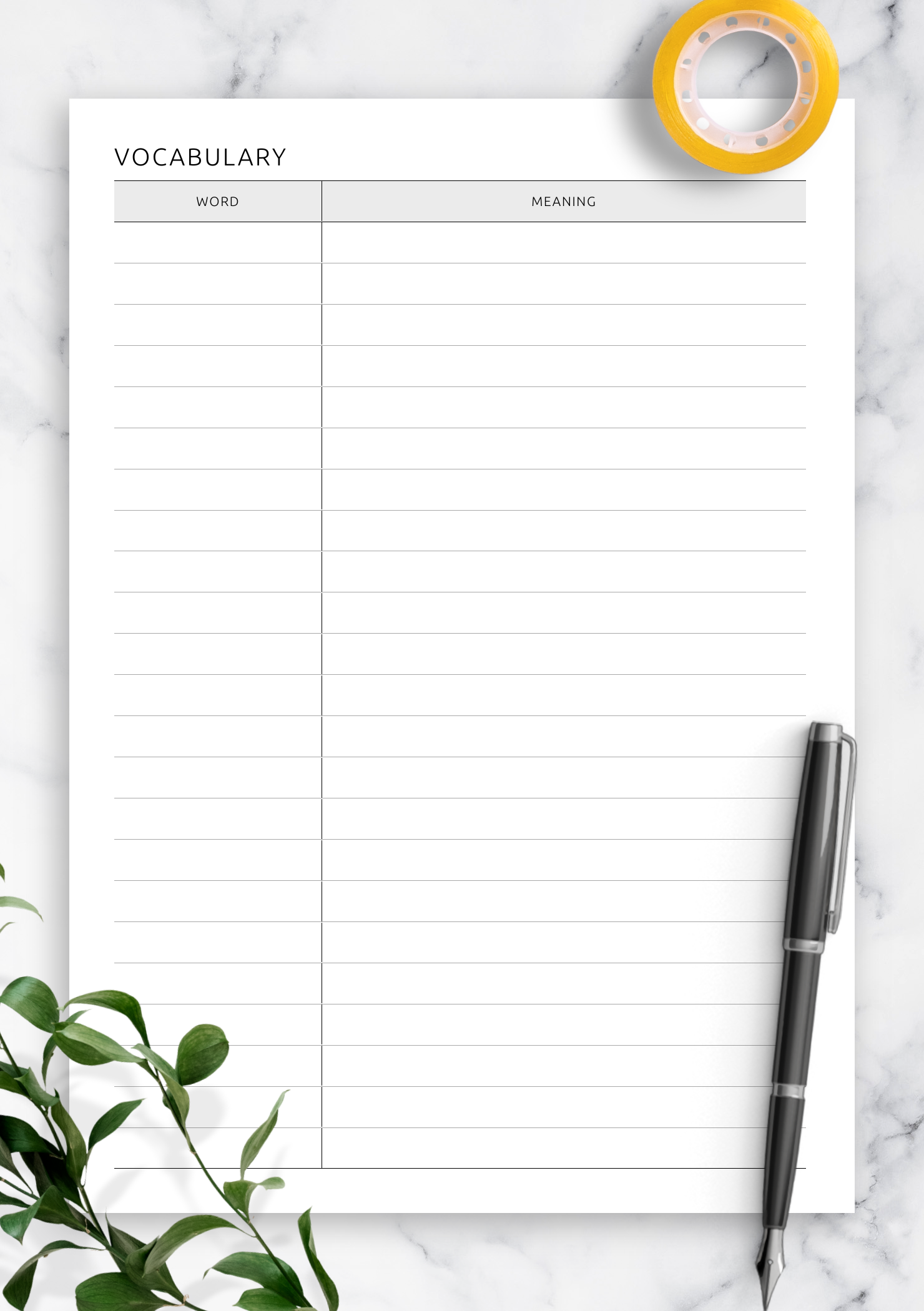 Download Printable Vocabulary amp Definitions Template PDF