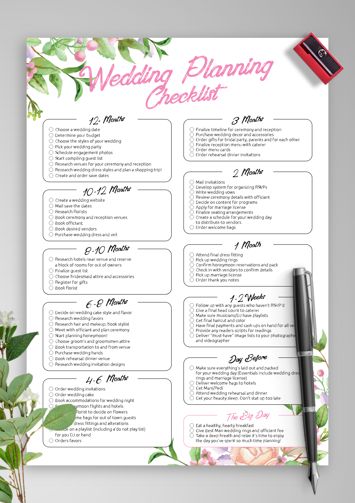 Bridal Checklist Printable Blank
