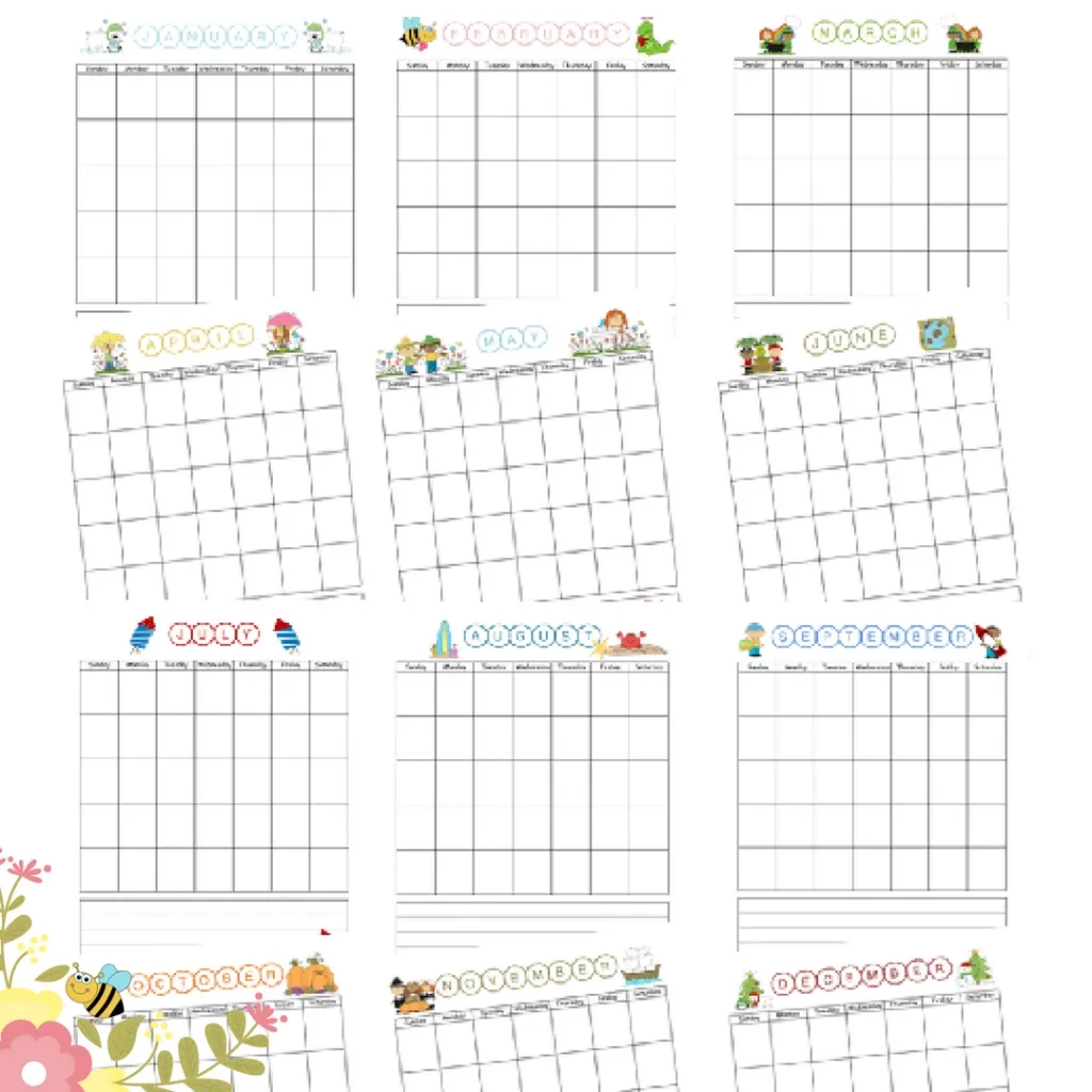 Printable Kids Blank Calendar