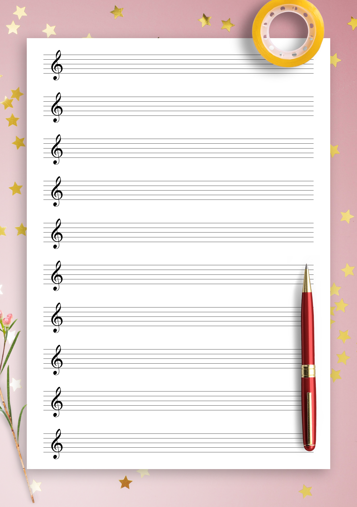 Download Treble Clef Staff Paper Printable Blank Music Sheet 