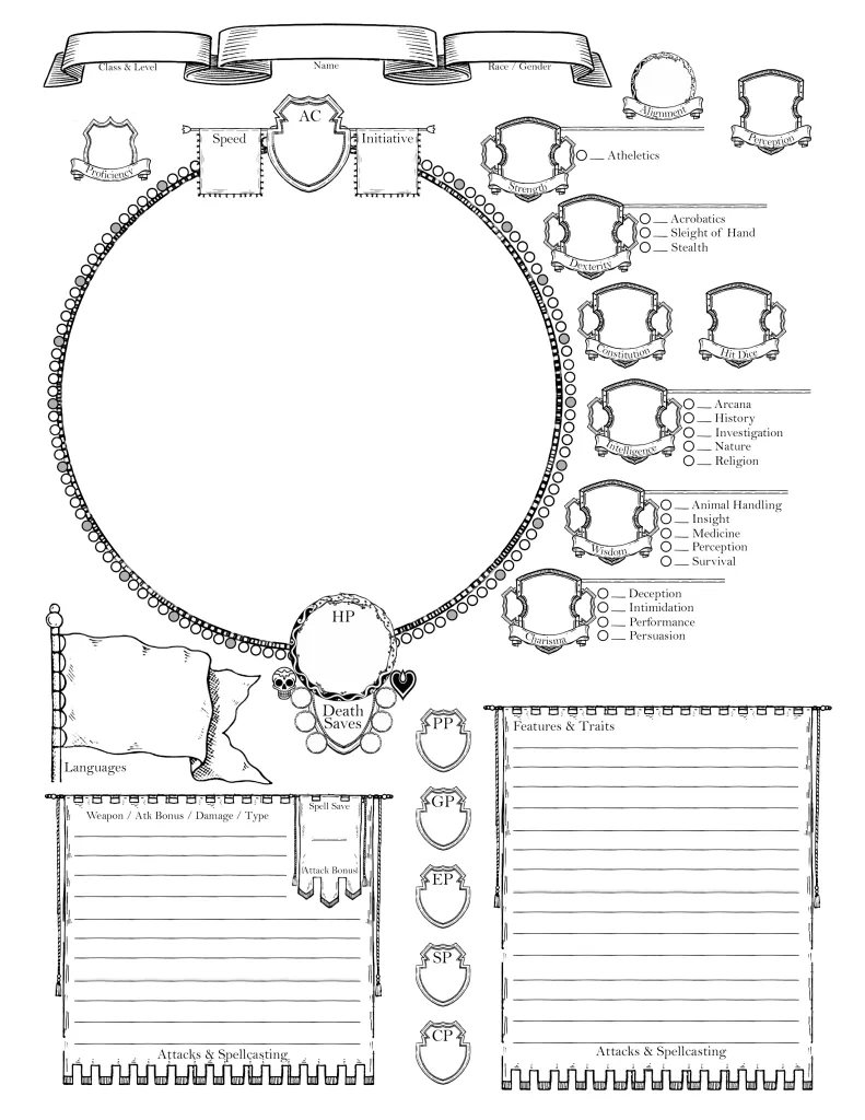 Downloadable amp Blank Printable D amp D 5e Character Sheets PDF 