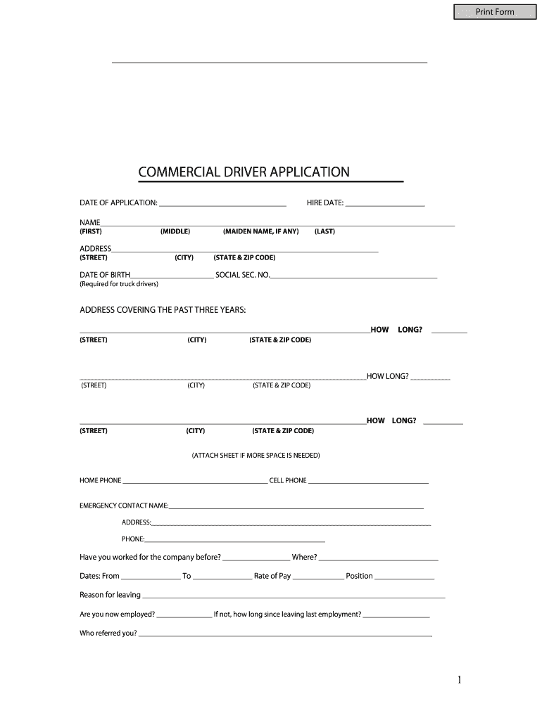 Drivers Application Fill Online Printable Fillable Blank 
