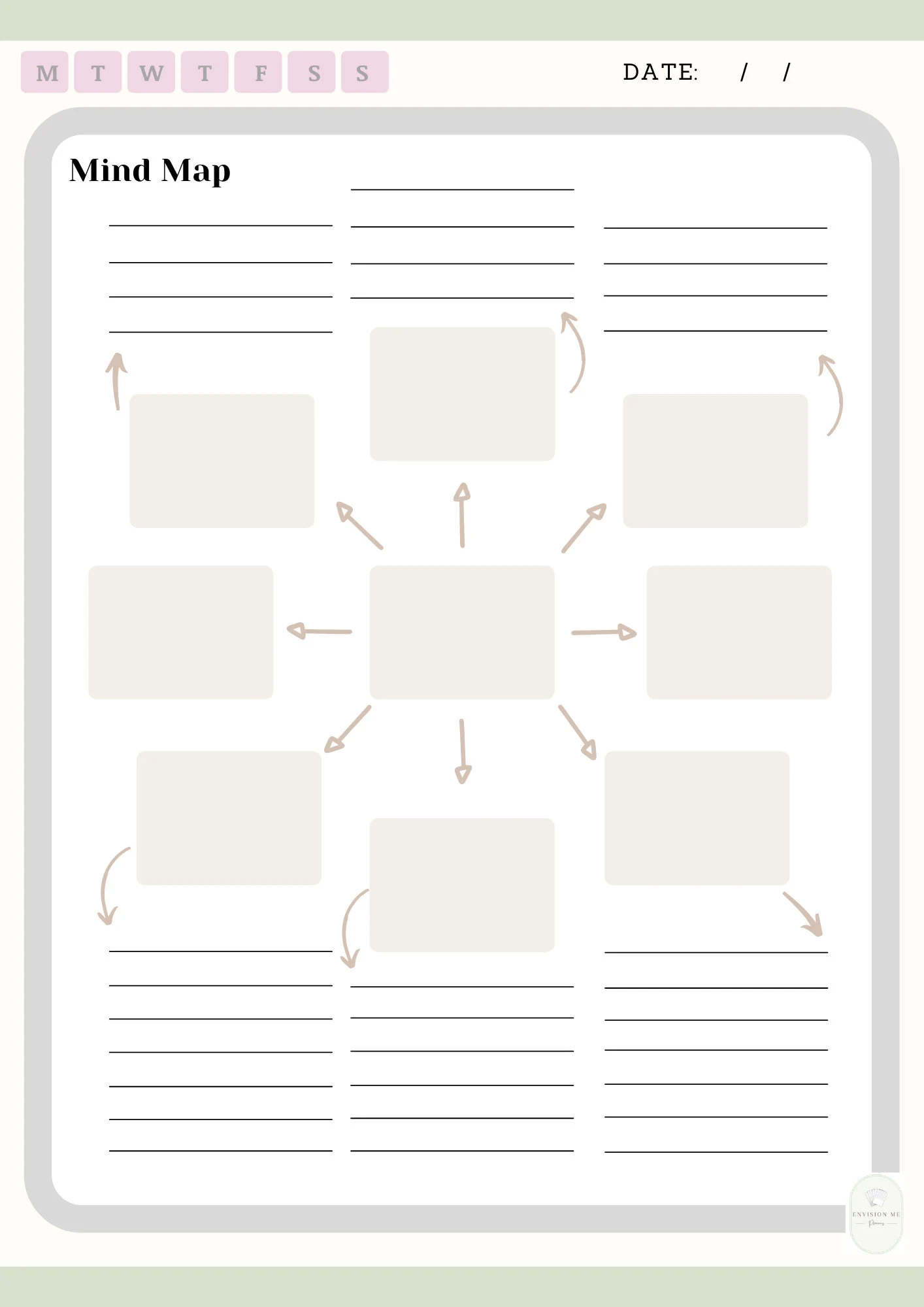 Druckbare Digitale Mind Map Vorlage Brainstorming Planer 
