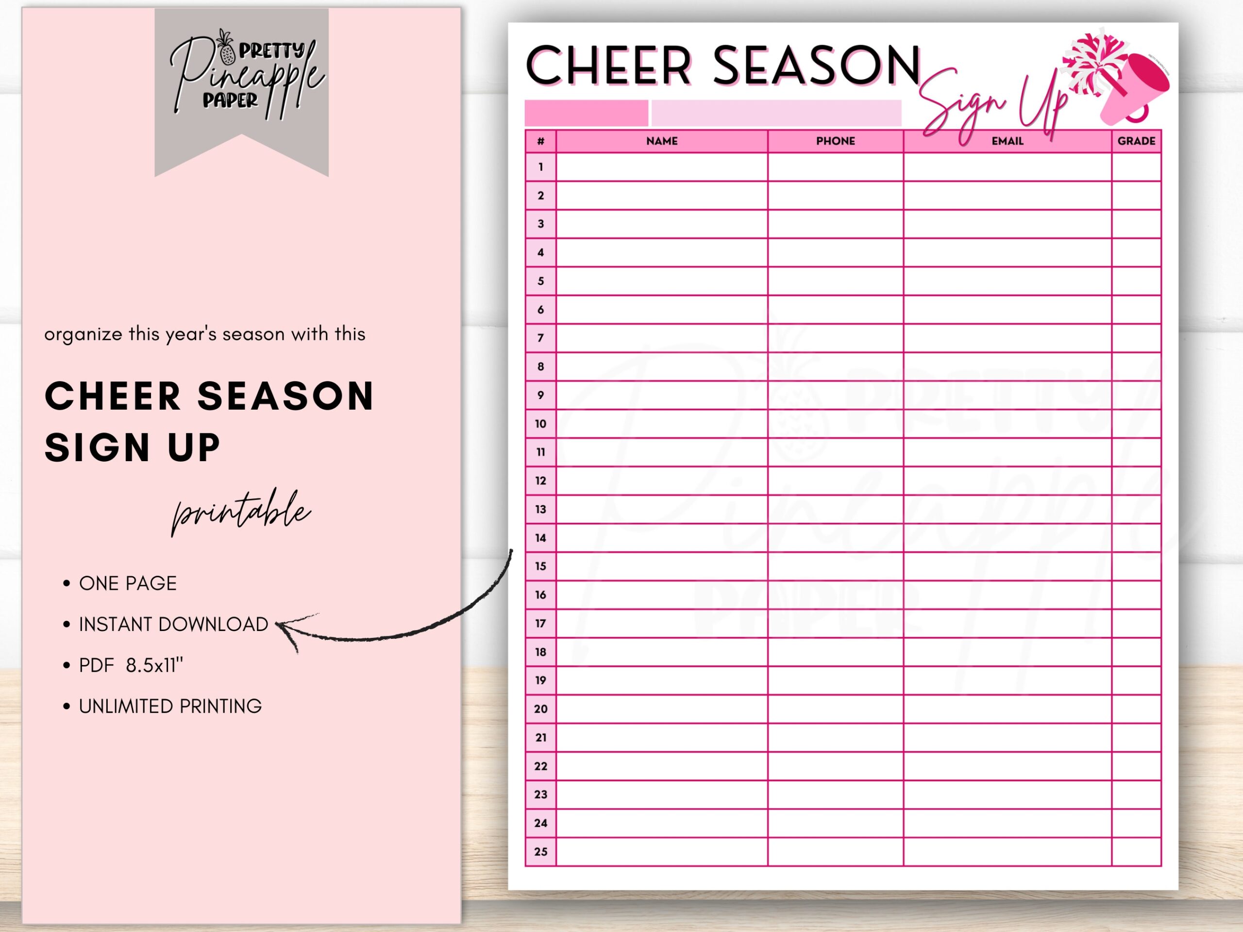 Druckvorlage Cheer Season Sign Up Sheet Sofortiger Download 