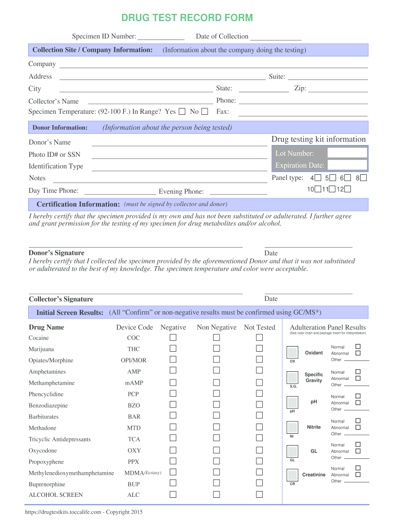 Drug Test Record Form Fill Online Printable Fillable Blank 