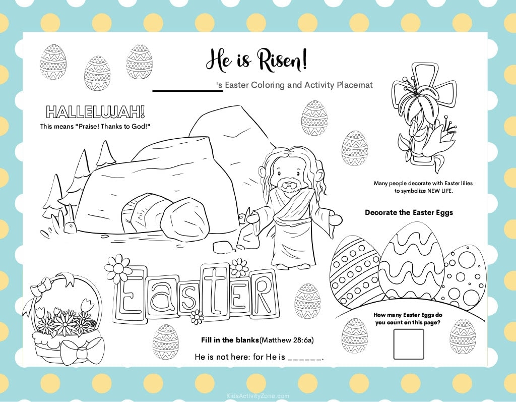 Easter Placemats With Coloring And Activities Kids Activity Zone