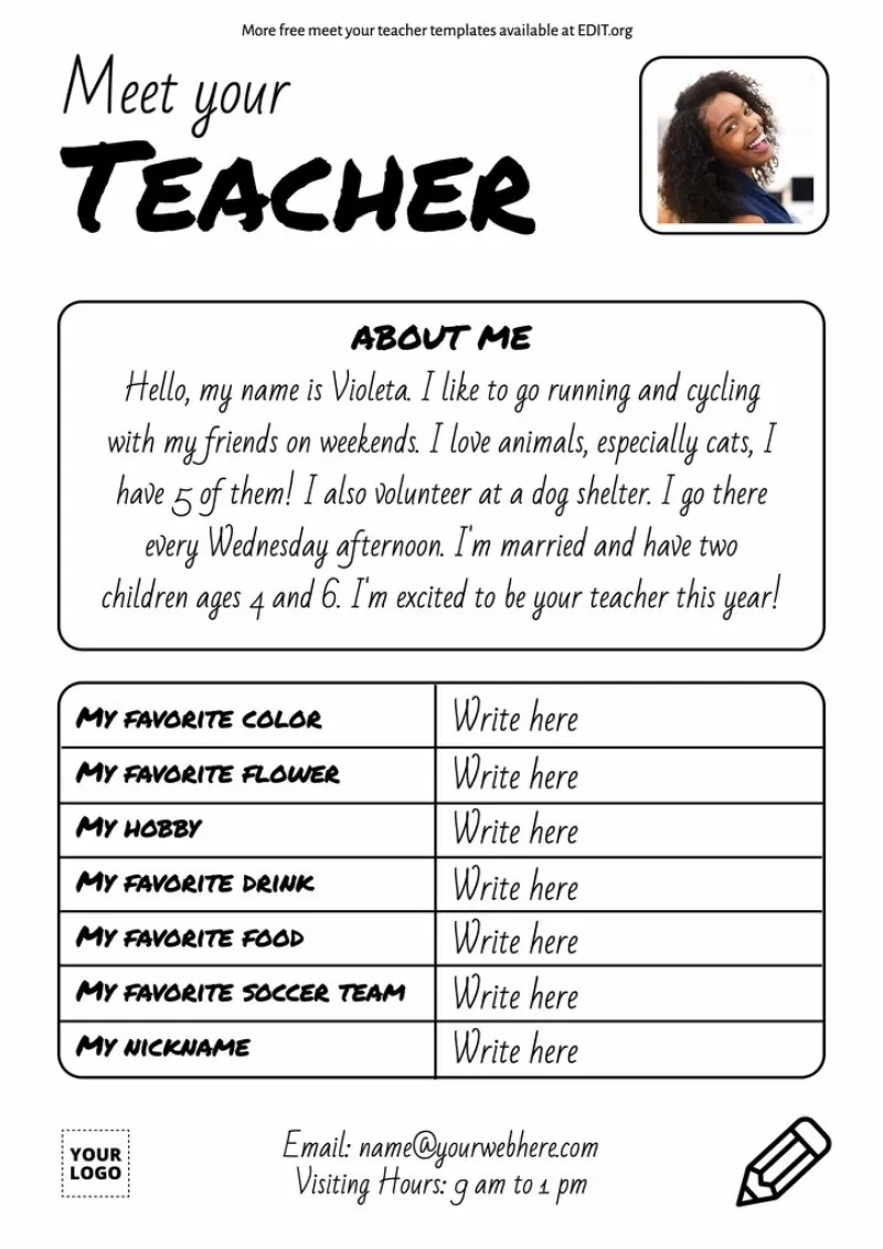 Blank Printable All About Teacher