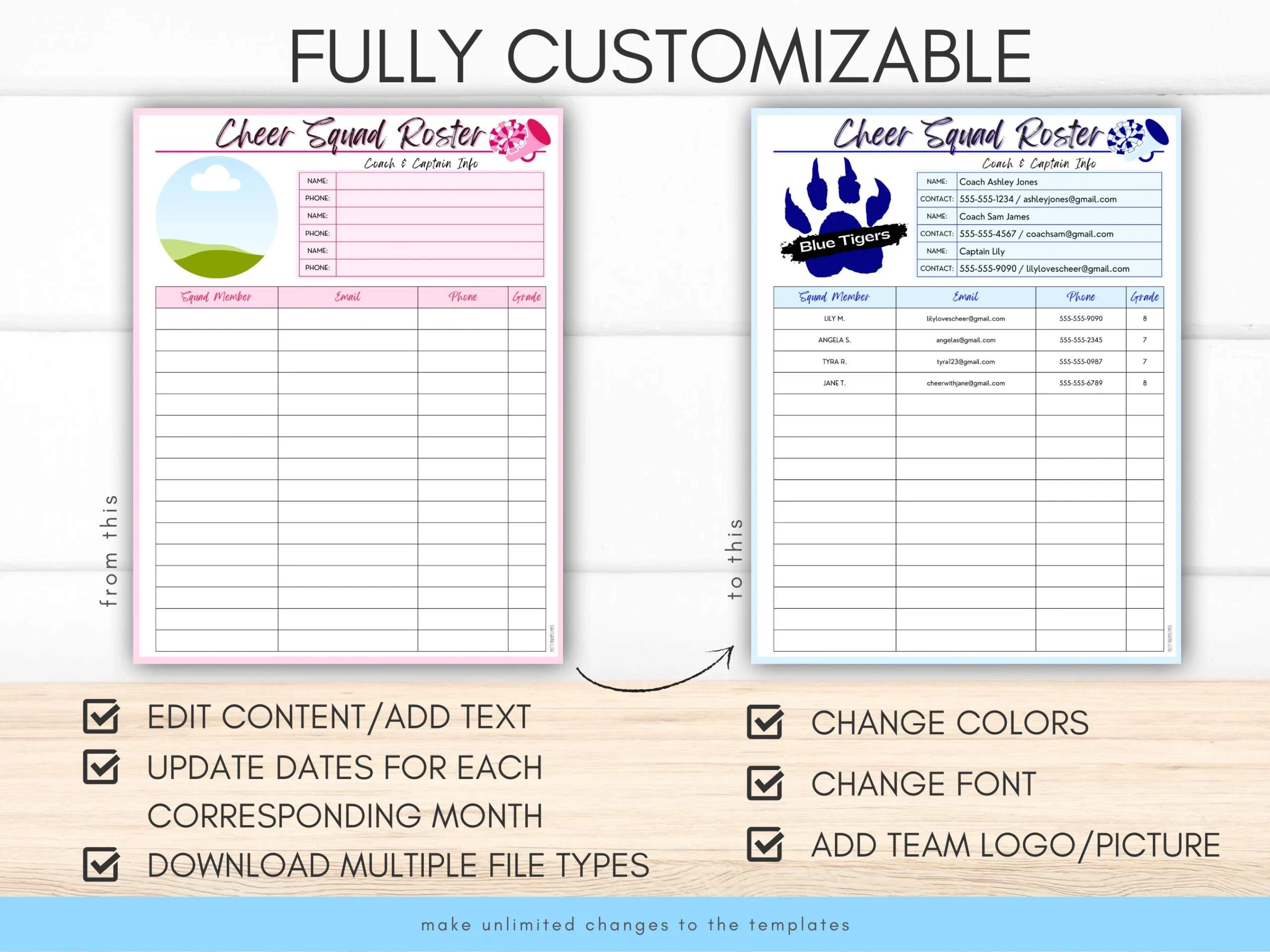 Blank Cheer Roster Printable