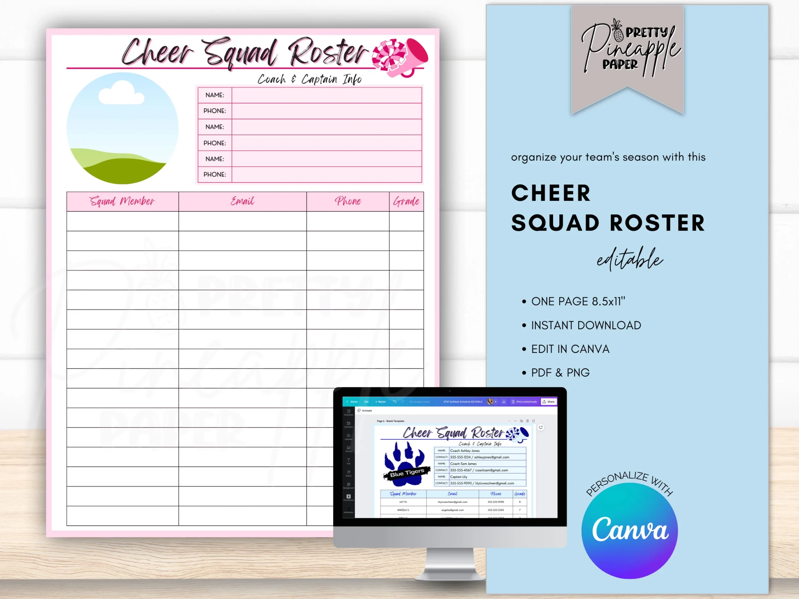 Editable Cheer Squad Roster Template Cheerleading Team Coach 