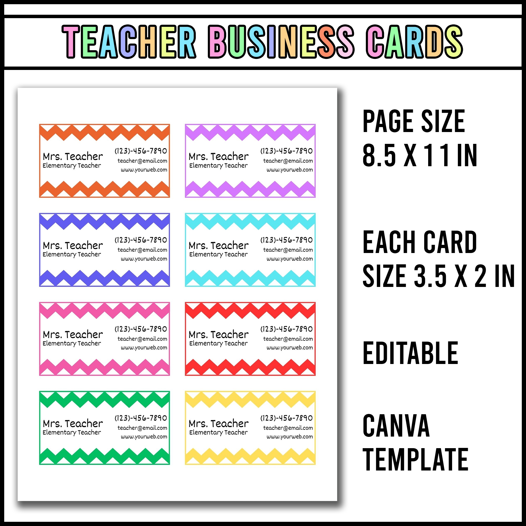 Editable Chevron Teacher Business Or Contact Info Card Made By 