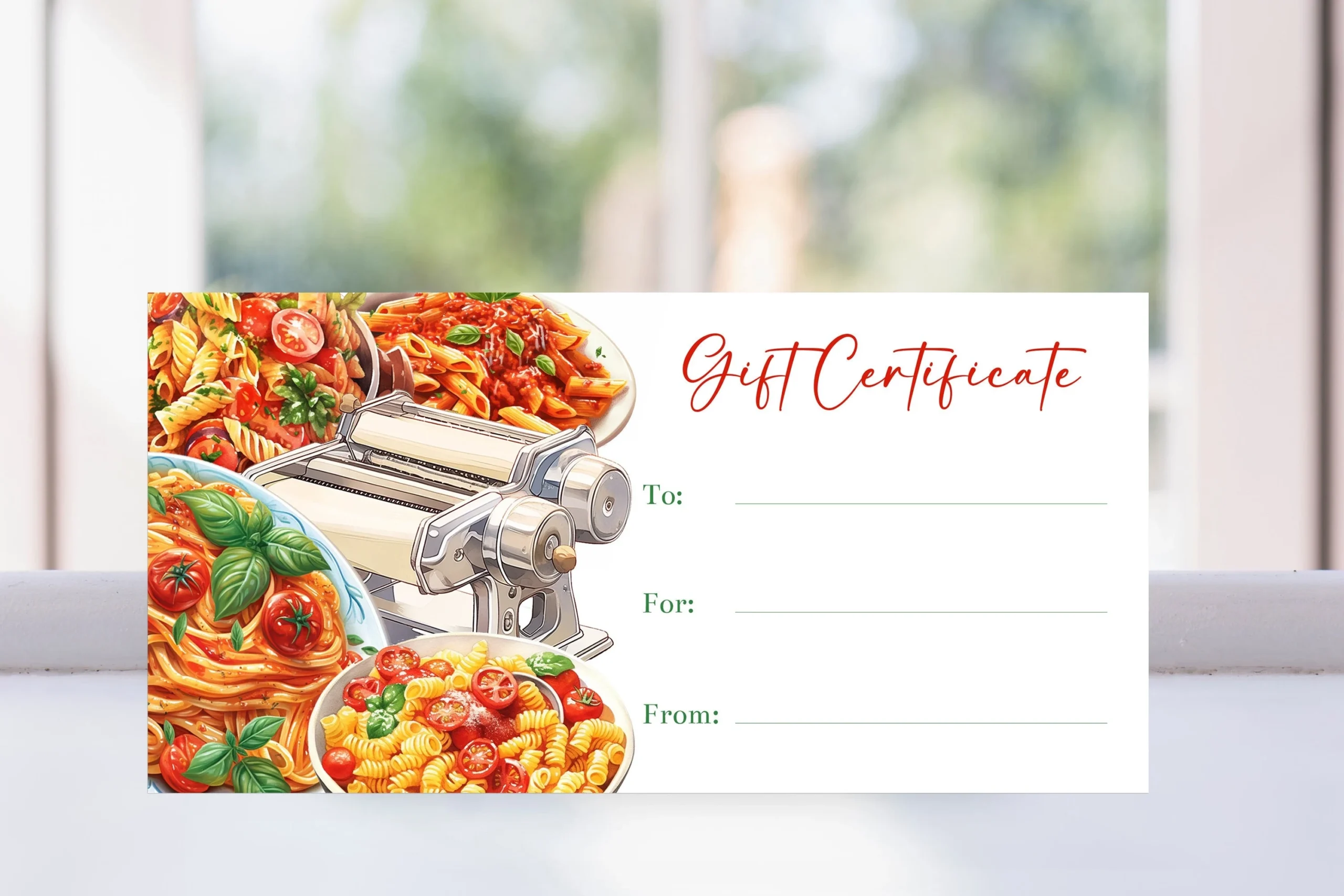 Editable Italian Dinner Cooking Lessons Gift Certificate Template 