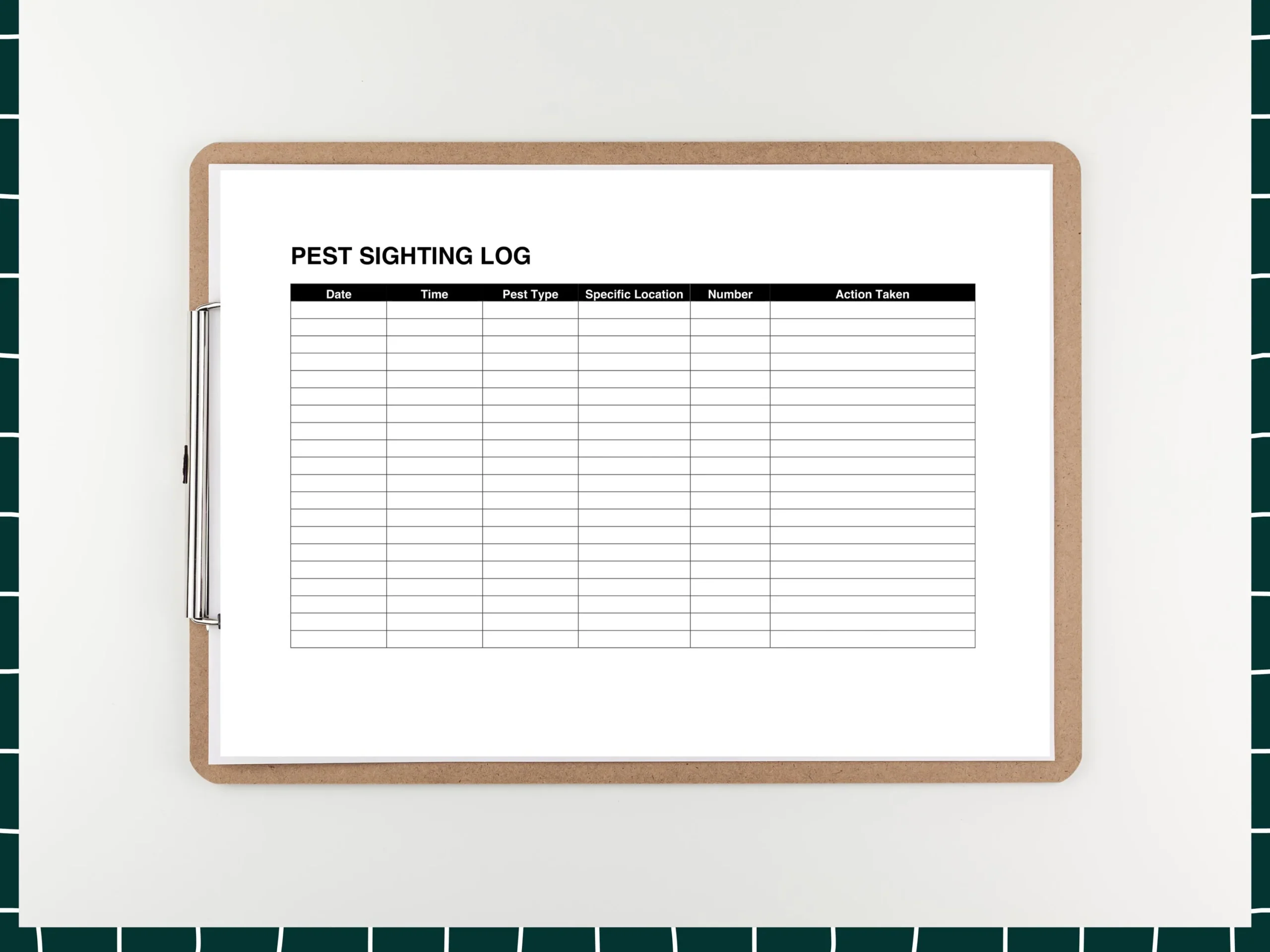 Editable Pest Sighting Log Pest Control Sheet Pest Tracking Form 