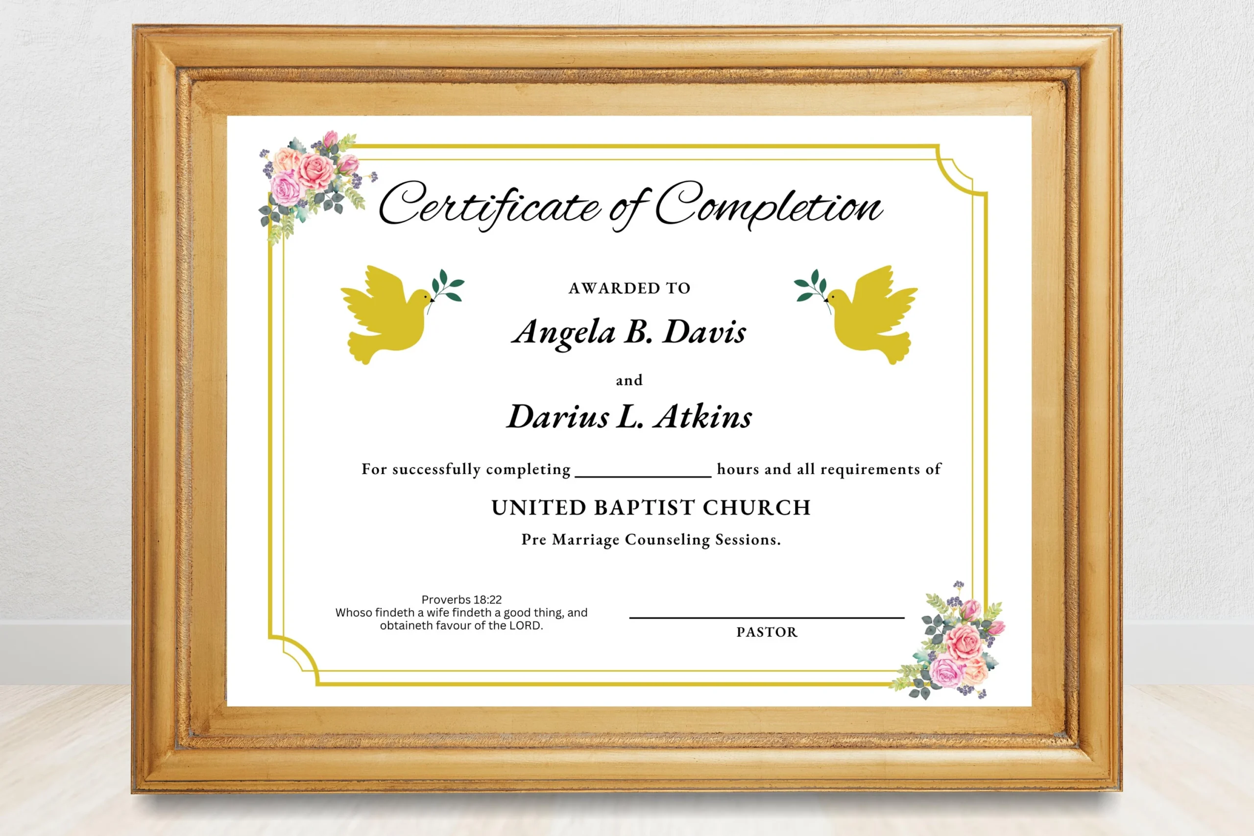 Editable Premarital Counseling Certificate Of Completion Pre 